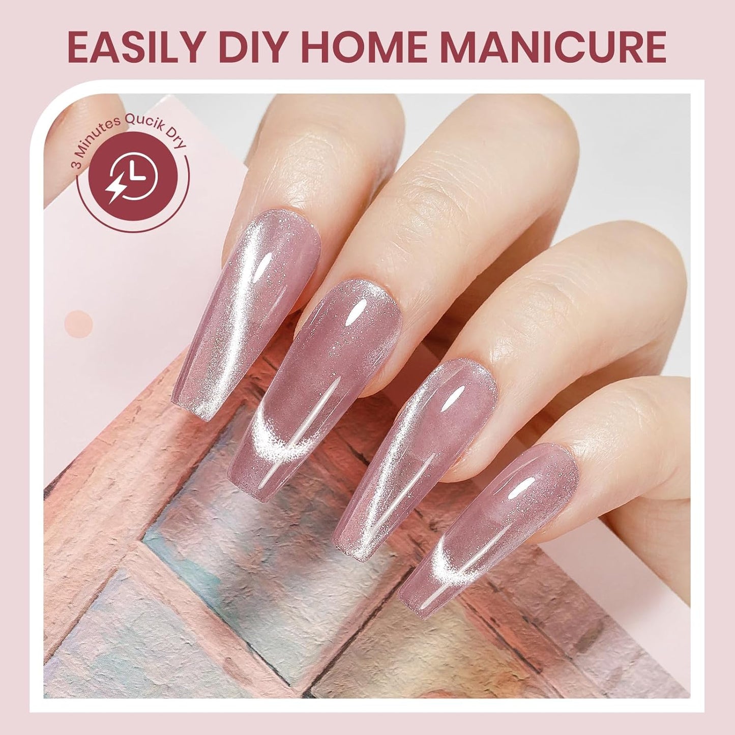 Cat Eye Nail Polish Non Gel Quick Dry Glitter Cat Eye Nail Polish with Magnetic Toe Fingernail Air Drying Fast Lacquer Manicure Gift For Women Girls 16ml, 0.54fl oz