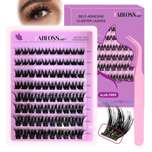 Self Adhesive Eyelashes Kit 80Pcs D Curl Press on Lashes Reusable Self Adhesive Lashes No Glue No Remover Needed DIY Lash Extension Kit with Tweezers for Beginners(10-16mm)