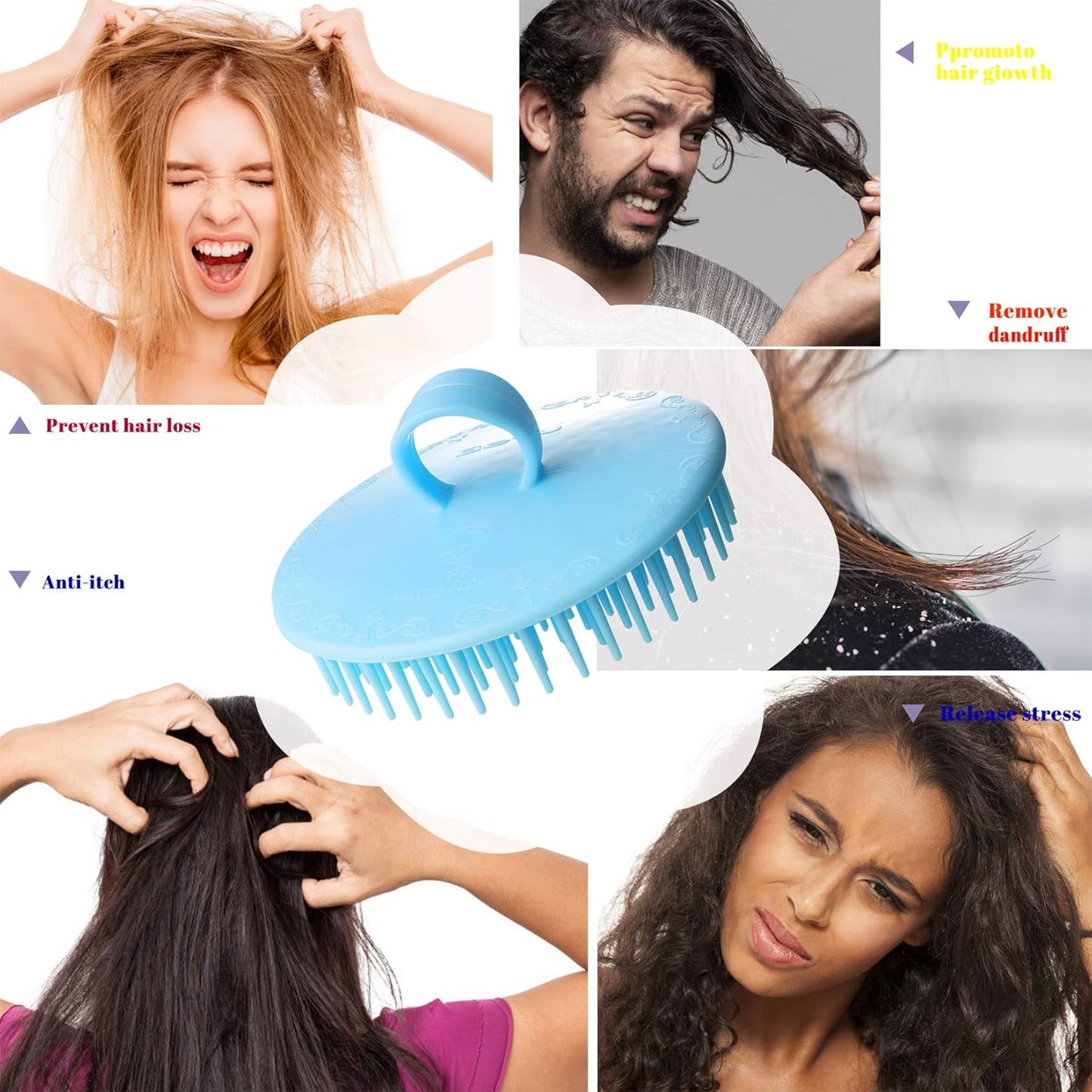 2Pack Hair Scalp Exfoliator Brush Dandruff Cleaning brush, Flexible Scalp Massager, Shower Shampoo Brush for Home, Office, Travel and Pets-Pink/Blue