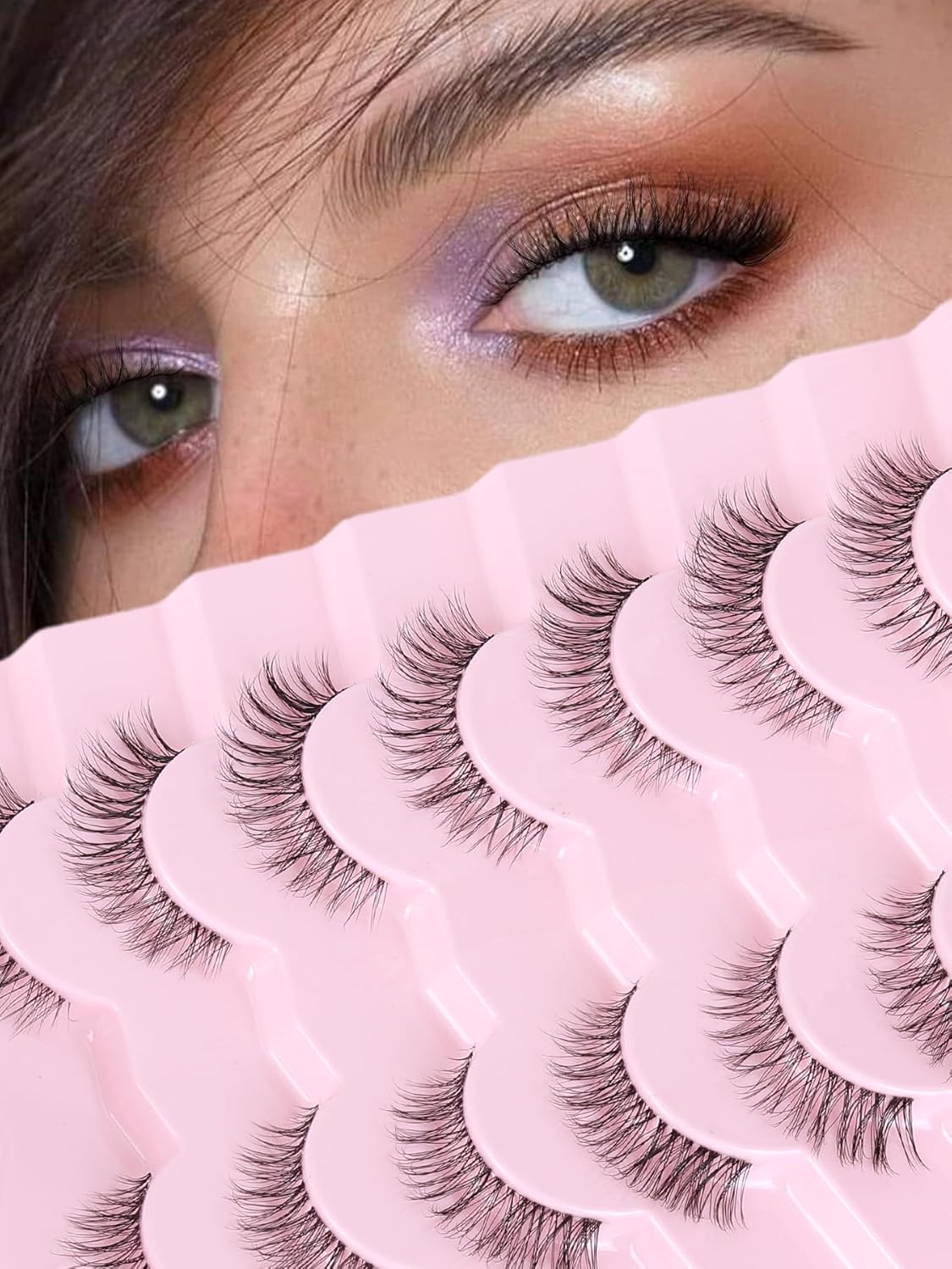 Lashes Natural Look False Eyelashes Wispy 13mm Eye Lashes Pack with Thin Cotton Band C Curl Fake Eyelashes 3D Volume For Daily Siligli Lash 7 Pair