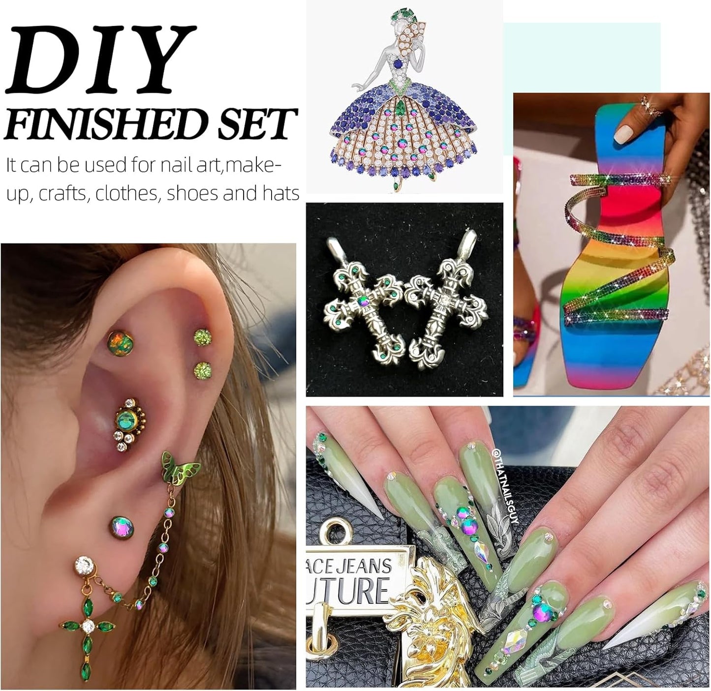 Green Volcano Flatback Rhinestones, Glass Rhinestones for Nail Art and Craft, Glue Fix, Loose Crystal Gemstones(Green Volcano, SS6, 2880pcs, 1.9-2.0mm)