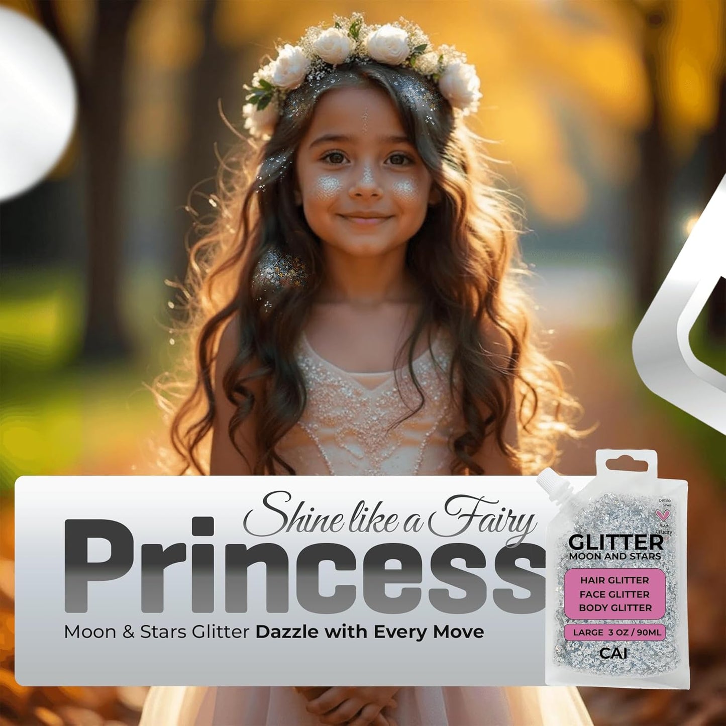 Face, Body & Hair Glitter Gel – Halloween Glitter for Kids and Women – 3 Oz Cosmetic-Grade Gel w/Moon & Stars for Festivals & Halloween Party, Easy Apply & Wash Off - Rose/Gold 2Pack