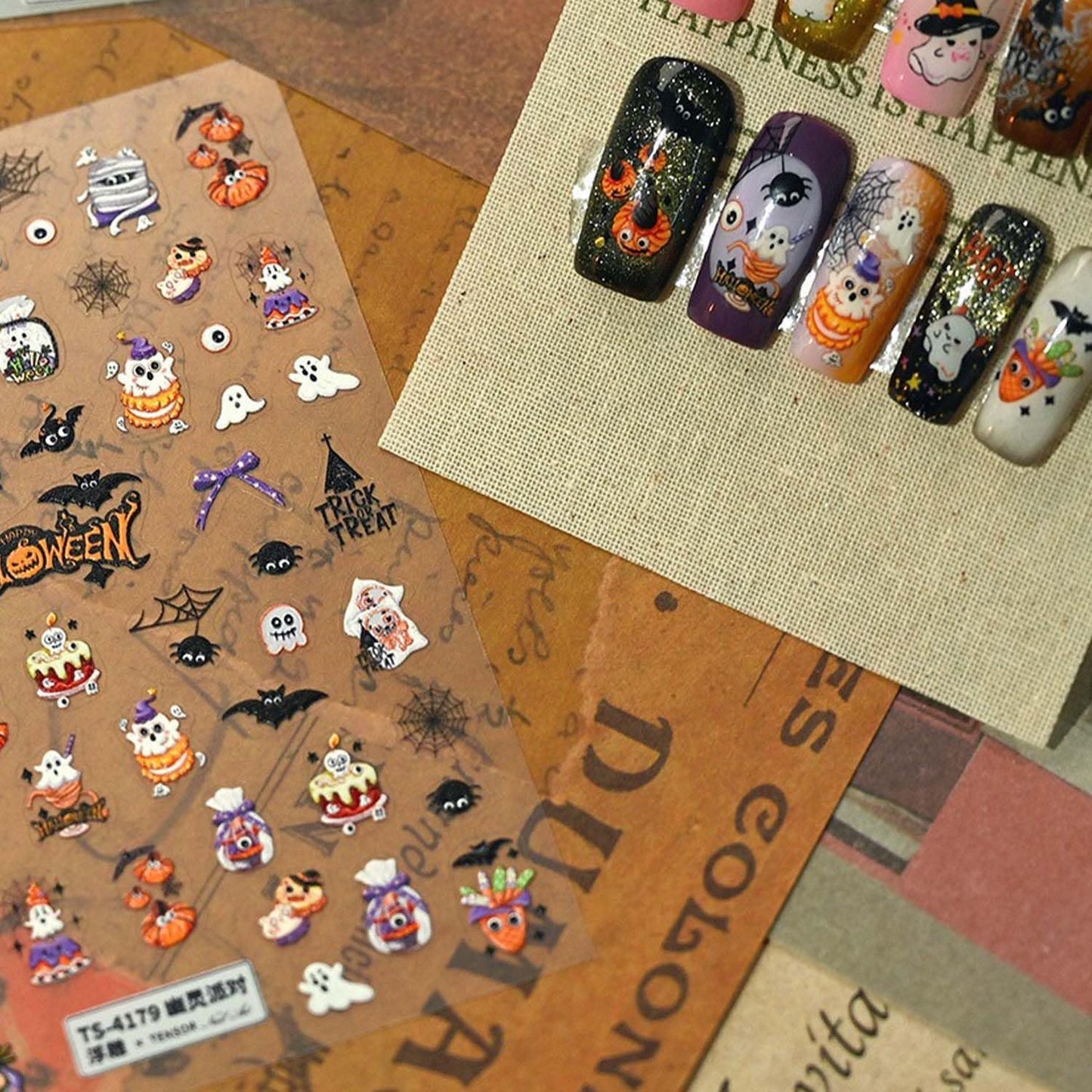 Halloween Nail Sticker 5D Embossed Ghost Nail Decals Bat Eye Cute Nail Stickers Self-Adhesive Pumpkin Spider Nails Supplies for Women Girls Halloween Manicure Decoration