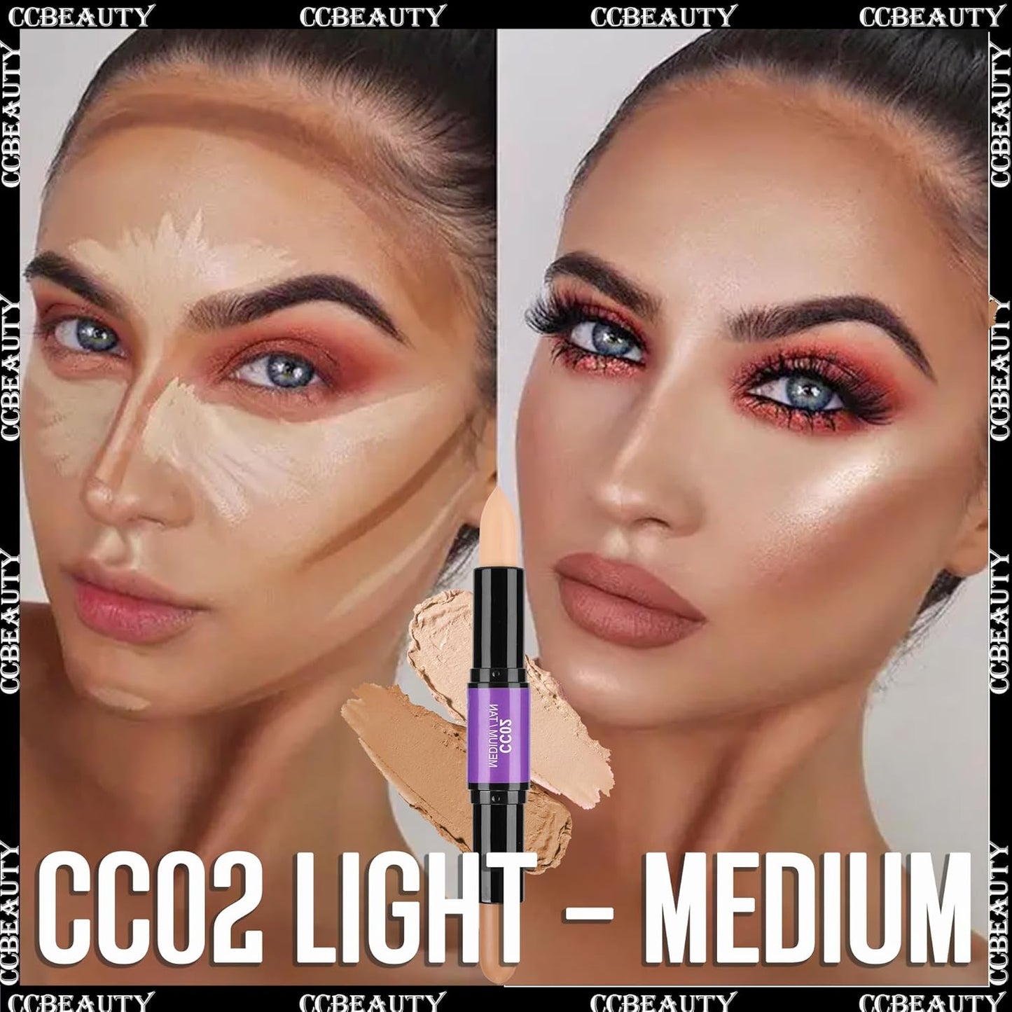 CCbeauty 2-IN-1 Matte Contour Stick Makeup,Cream Dual Highlighter Bronzer Stick, Highlighting & Contouring Kit, Highlight Concealer Sticks for Face Shaping, Long Lasting & Waterproof