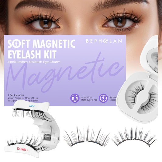 Bepholan Soft Magnetic Lashes with Applicator,No Glue Needed Reusable Soft Magnetic Eyelashes Natural Look Easy to Wear and Remove Waterproof Cruelty-free False Lashes（RC001）