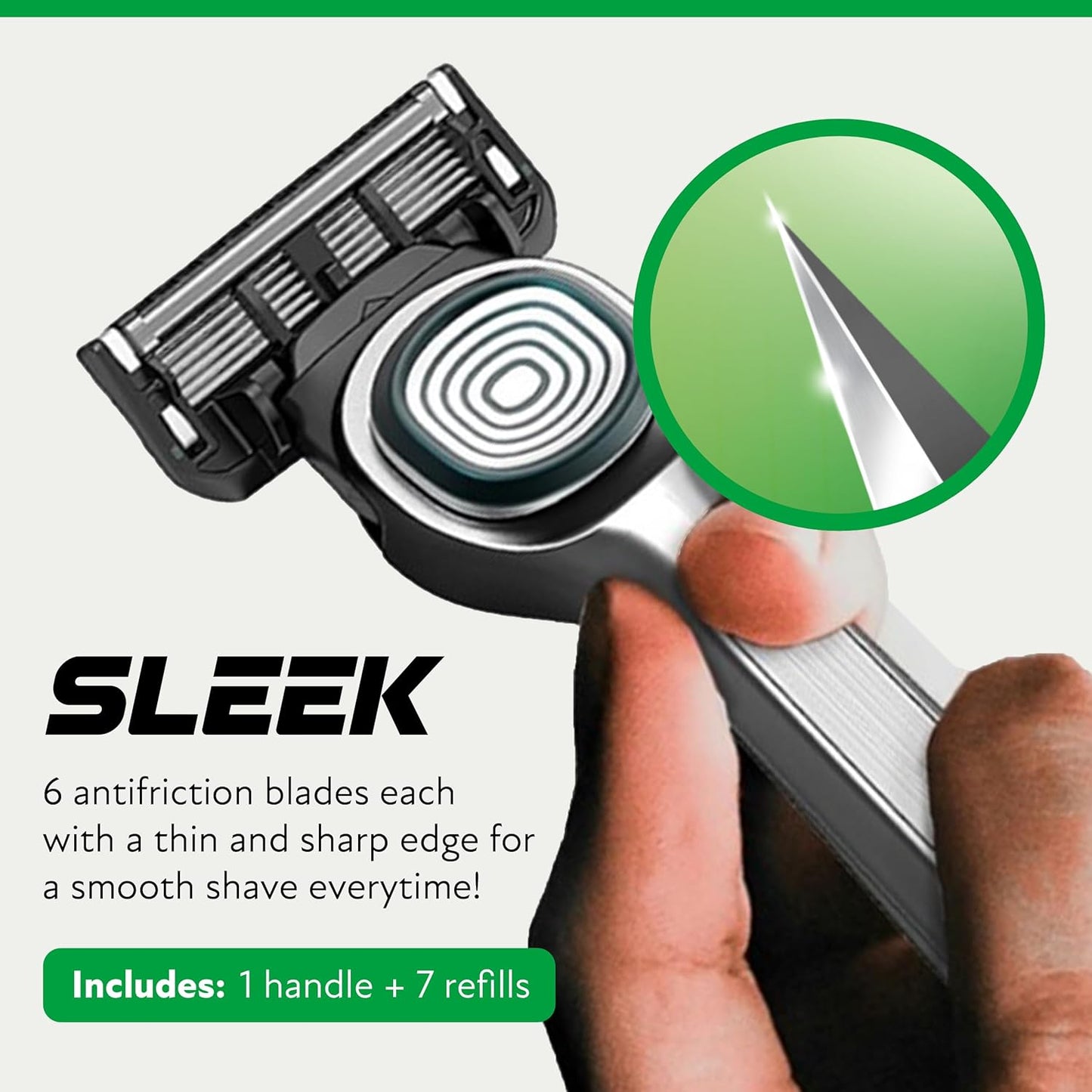 DORCO SLEEK Six Blade Razor System with Multi-Flex Technology, Precision Shaving Razor Handle, Includes 7 Cartridges