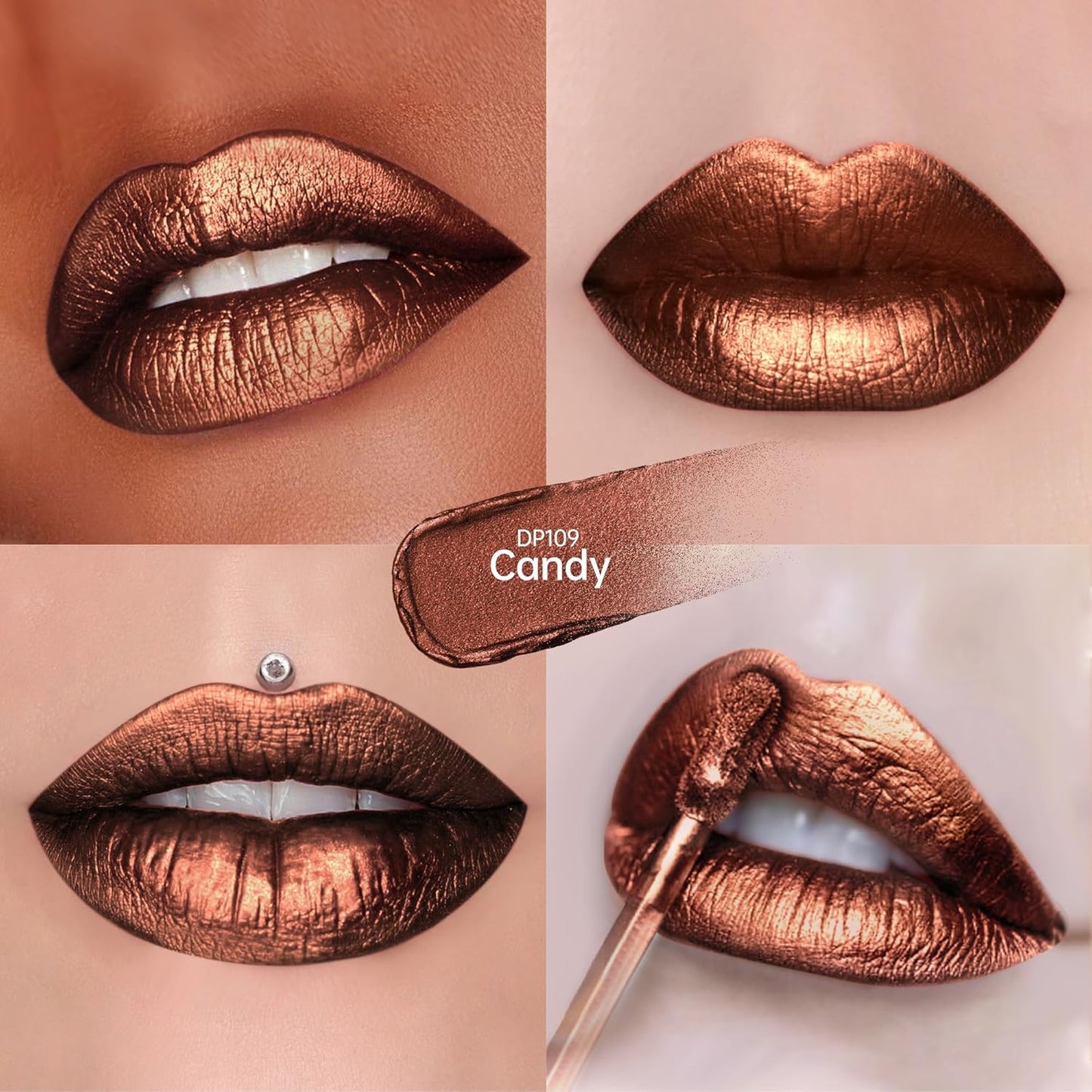 Chocolate Lipsticks for Women Metallic Lipstick Long Lasting Non Stick Cup Lip Gloss, Shimmer Lightweight Hydrating Full Coverage Lip Color, DP109 Candy