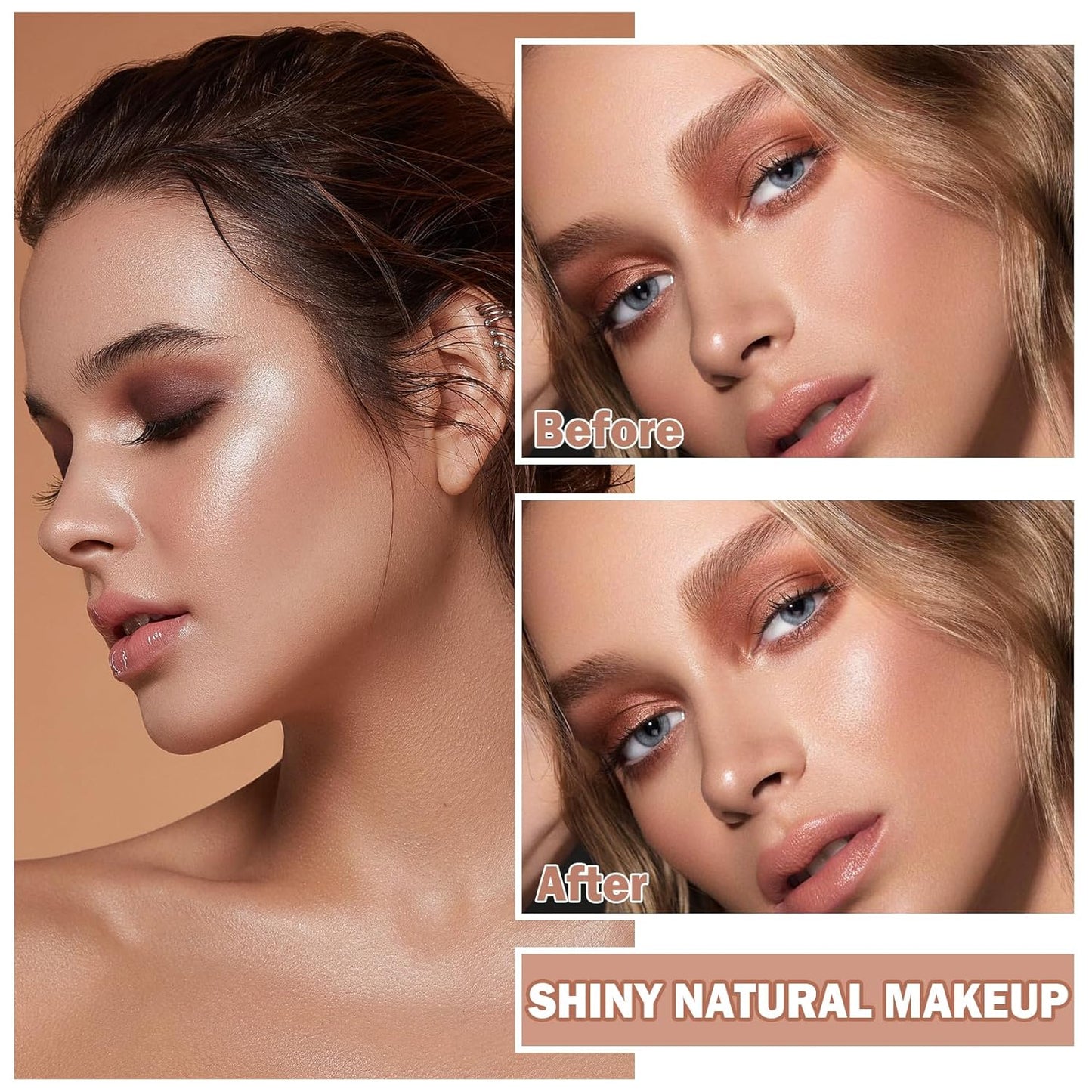 Face Glitter Highlighter Makeup Palette Shimmer Contour Powder Waterproof Long-Lasting, Brightens Face Complexion Contour Illuminator Highlighters Blush Powder Makeup Palette-04 Ginger Color