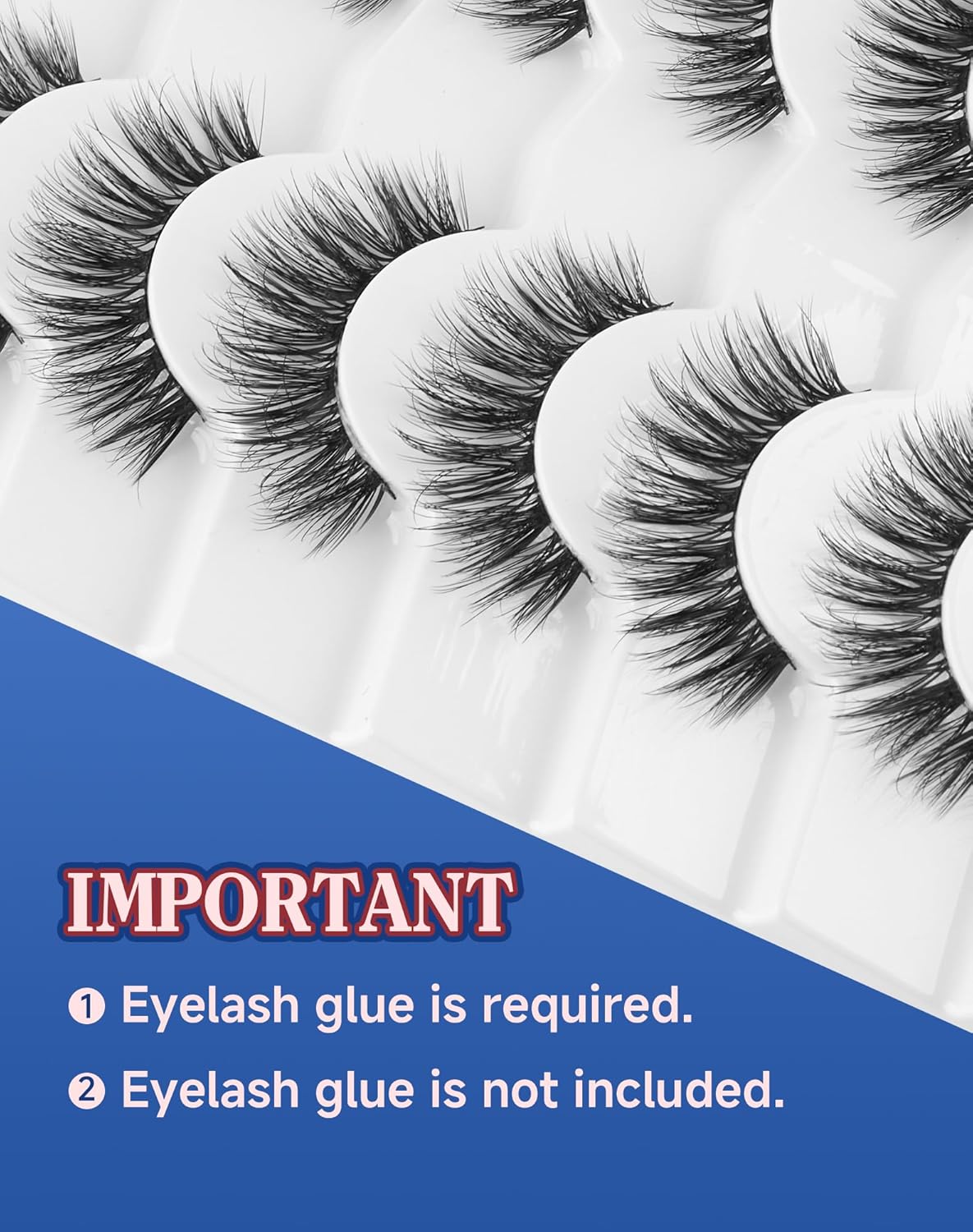 Lashes Volume False Eyelashes Wispy Natural Look Everyday Flared Strip EyeLash Fluffy Lash Long Soft Round-Eye Pack 16MM 7 Pairs D89