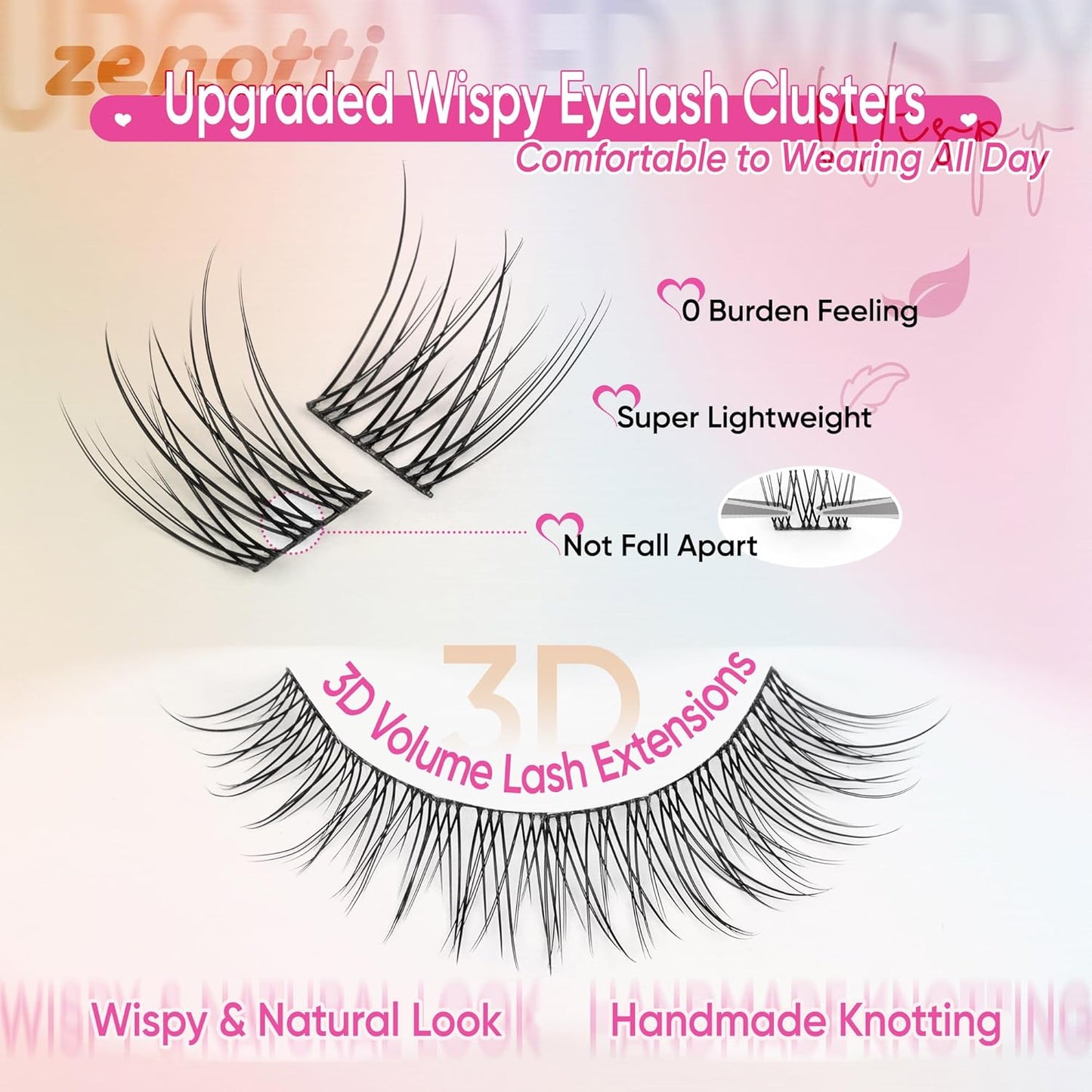 Natural Lash Clusters Wispy Cluster Eyelash Extensions DIY Individual Lashes C Curly 9-12mm Eyelash Clusters 180PCS Lash Extensions with Thin Lash Band by zenotti