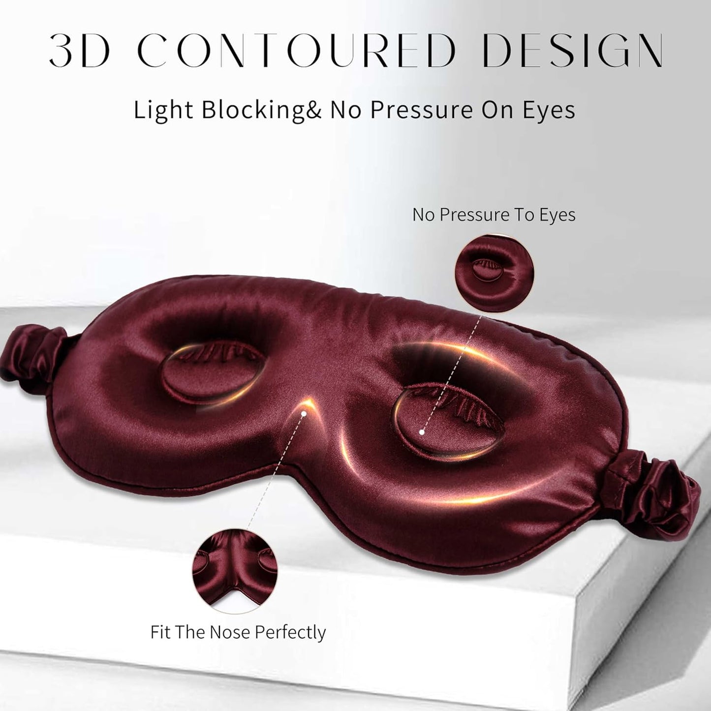 100% 22 Momme Mulberry Silk Sleep Mask, Eye Cover for Sleeping, Blackout 3D Sleep Masks for Lash Extensions with Adjustable Strap for Men and Women (Burgundy)