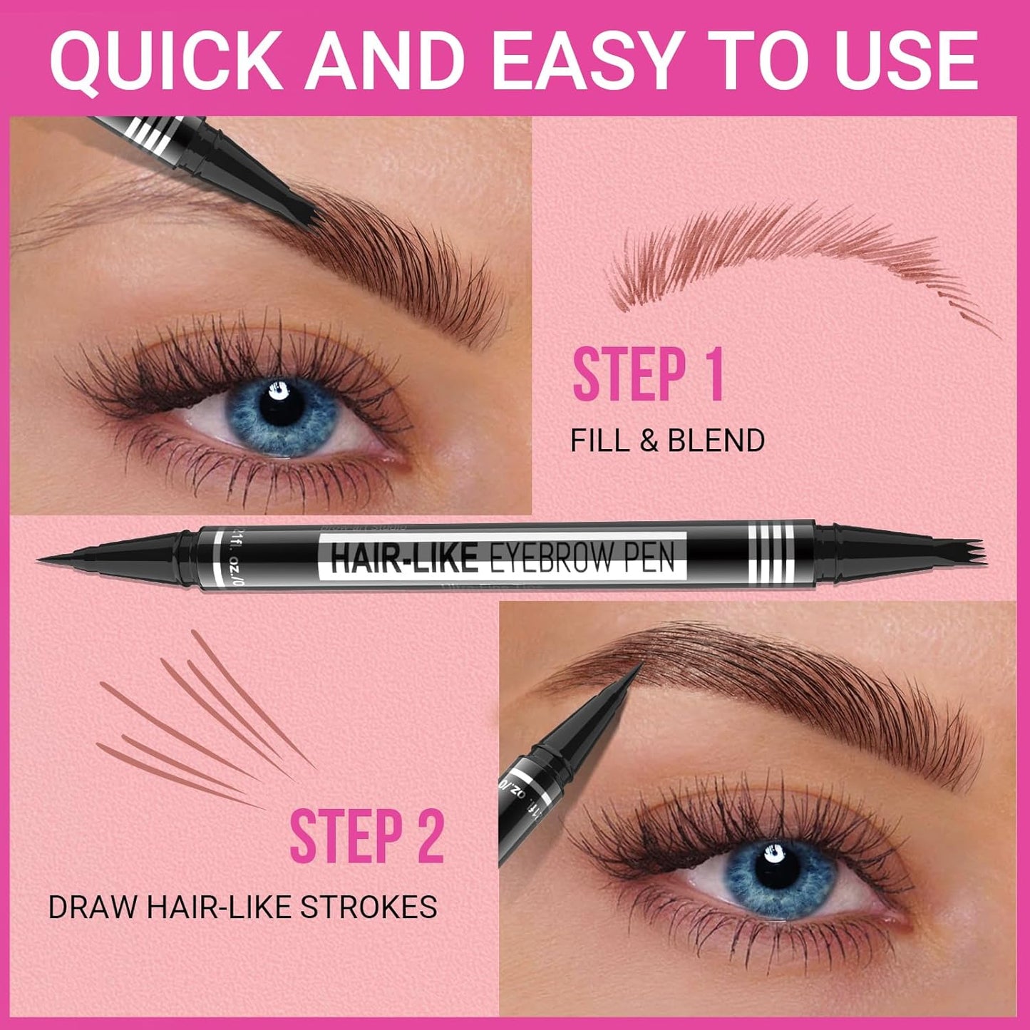 iMethod Eyebrow Pen - Eyebrow Pencil Magical 2-in-1 Eye Brow Pencils for Women with 4-Fork-Tip & Precise Brush-Tip for Natural Hair-Like Brows, Last All-Day, with Eyebrow Spoolie Brush, Reddish Brown