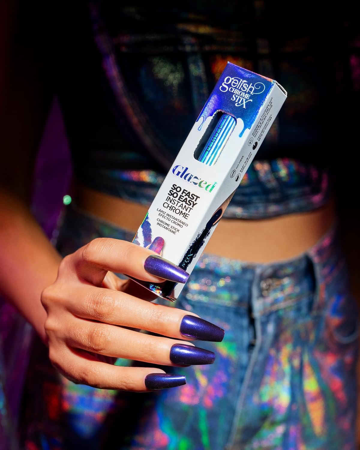 Gelish Chrome Stix, Chrome Nail Powder, Nail Art for Stunning Metallic Finish, Long-Lasting, Easy Application, Perfect for Professional and At-Home Use (Purple Glazed, 0.5g)