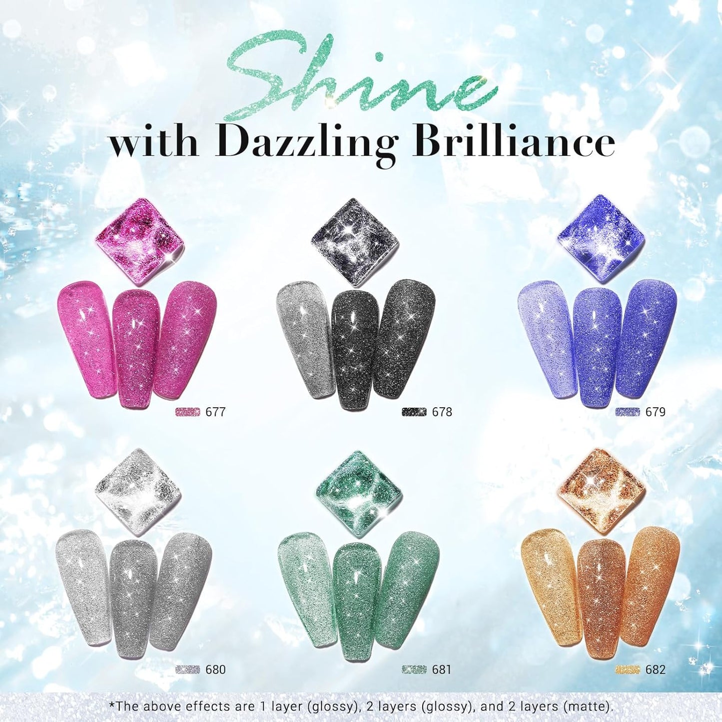 AZUREBEAUTY Sparkling Dip Powder Nail Set Micro Glitter Pink Silver Black Blue Green Gold Bright Flashlight Shine 6 Colors Dipping Powder Starter Kit Nail Art Manicure Salon, No Need Nail Lamp Cured