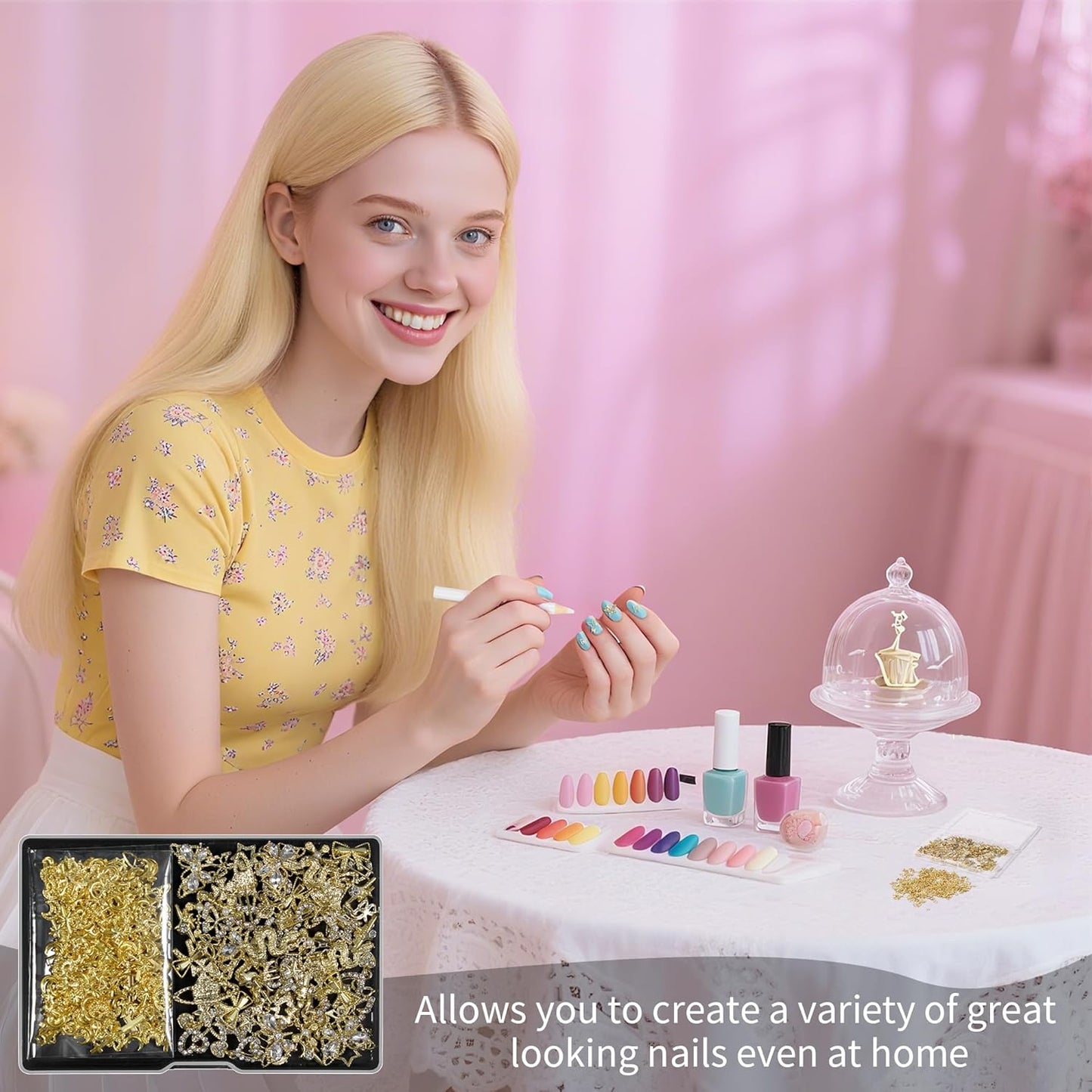 Artdone Nail Art Studs Kit, 3D Gold Cross Nail Charms and Diamond Butterfly Gems Bulk Nail Jewels Shiny Star and Moon for DIY Professional Manicures Decoration