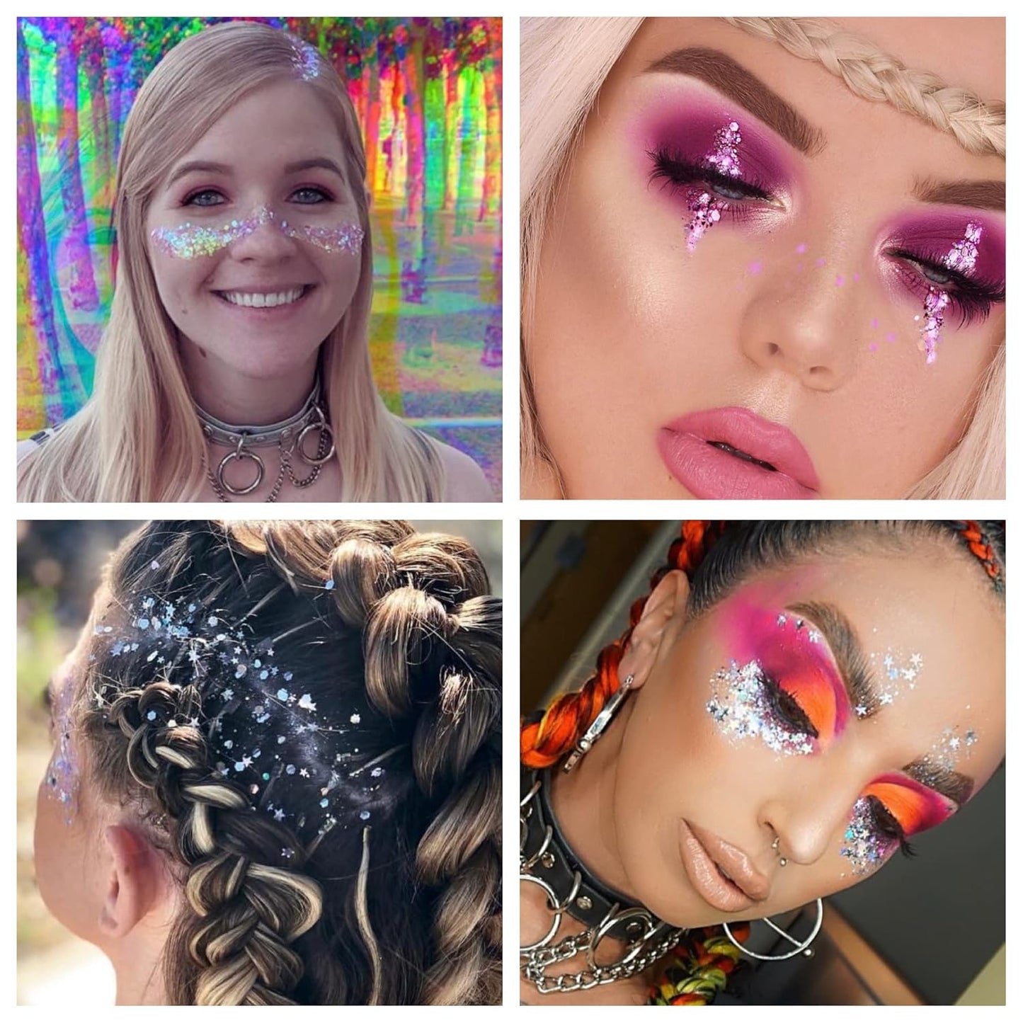 12 Pack - Multi-Colored Face & Body Glitter - Glue Included - Rainbow Chunky Glitter - Uses Include: Festival Rave Makeup Face Body Nails Resin Arts & Crafts, Resin, Tumblers, Bath Bombs