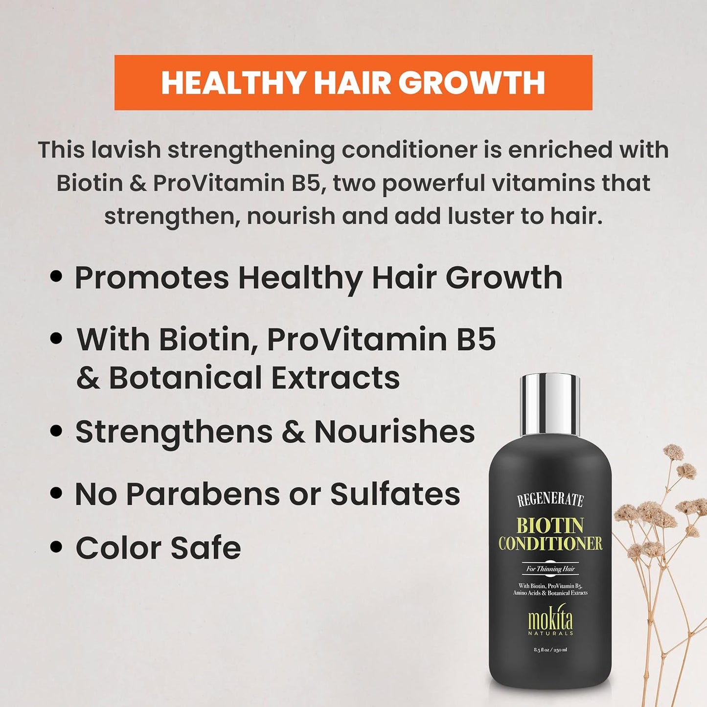 Conditioner with Biotin, ProVitamin B5 and Amino Acids for Repair Treatment and Deep Moisturizing for All Hair Types - Detangle, Protect and Support New Hair Growth - 8.5 Ounces