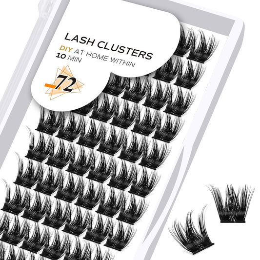 B&Qaugen Lash Clusters D Curl 10mm Manga Lashes 72 Clusters Lashes DIY Eyelash Extensions Anime Lashes Soft Wispy Eyelash Clusters Extensions Spiky Individual Lashes Cluster DIY at Home (B37,D-10mm)