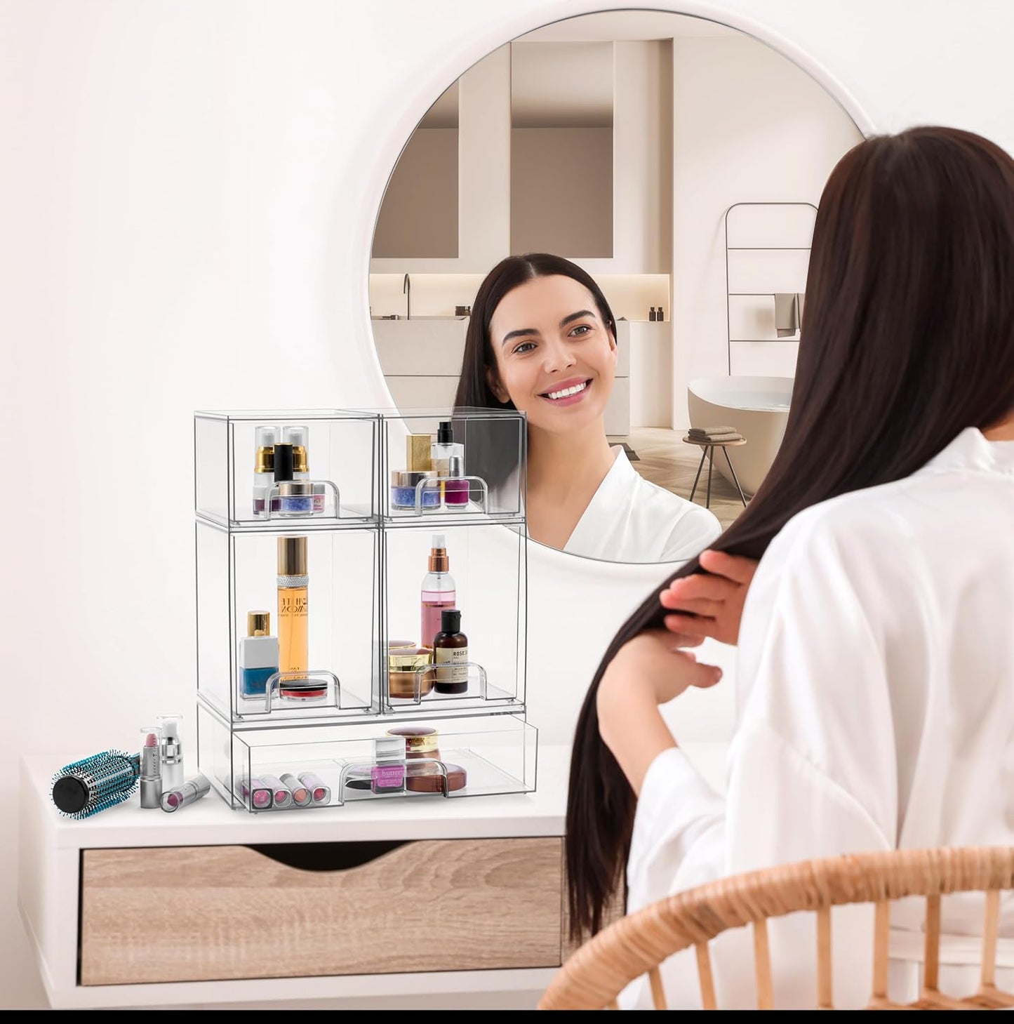 Sorbus Acrylic Storage Containers - 2 Pack, Stackable Storage Bins Set for Bathroom Organization - Clear Acrylic Drawer Organizers - Makeup Case Pull-Out Drawers (7.6’’ and 4.4’’ Tall)