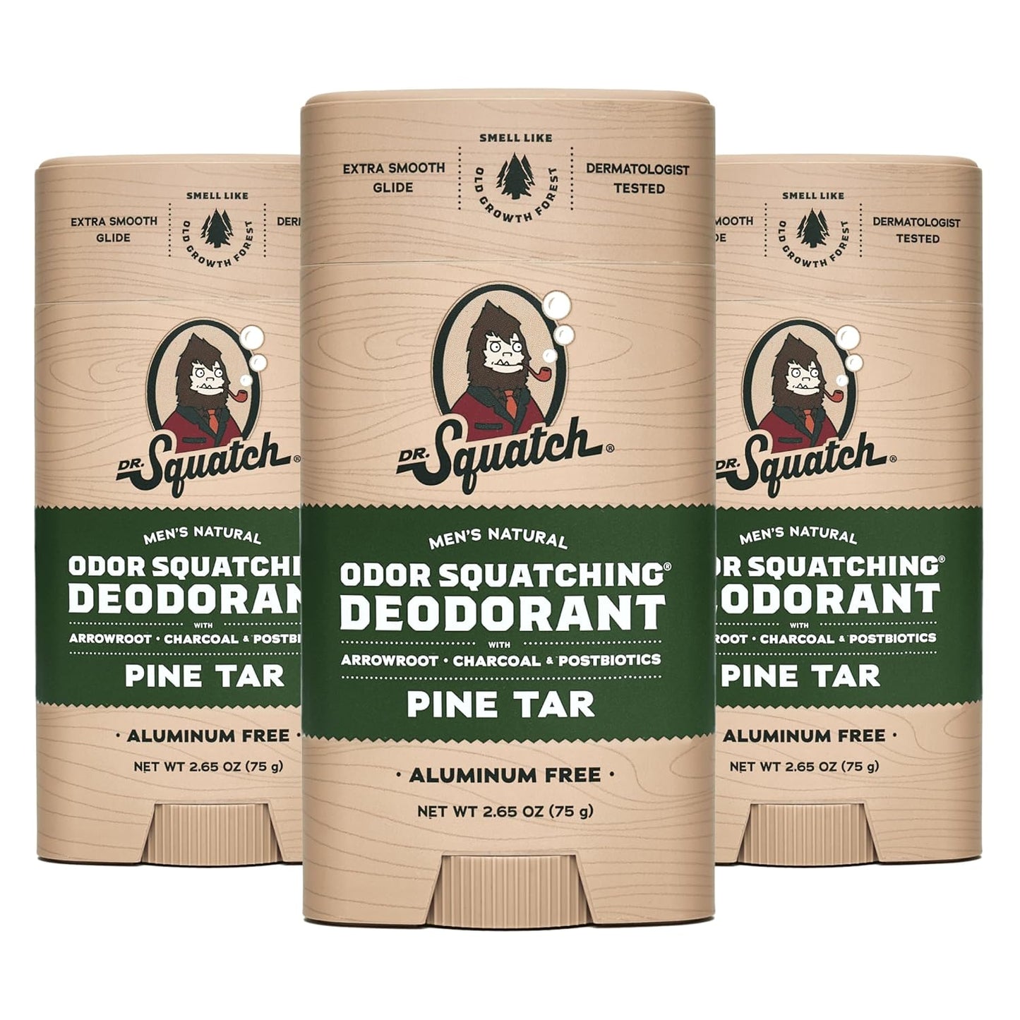 Dr. Squatch Natural Deodorant for Men - Odor-Squatching Aluminum Free - Pine Tar (2.65 oz, 3-Pack)