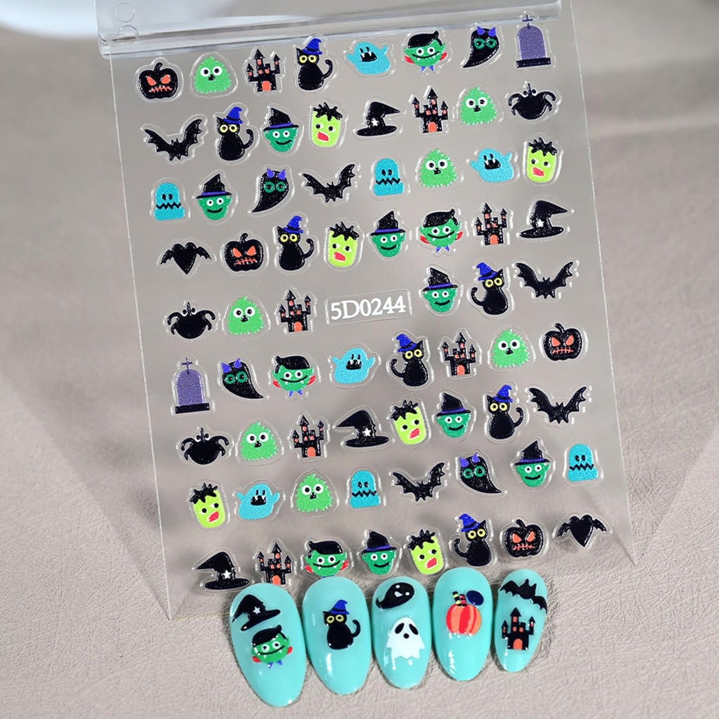 6 Sheets Halloween Nail Stickers for Nail Art 5D Self Adhesive Cute Ghost Nail Art Stickers with Pumpkin Bat Blood Drop Skeleton Design Sticker for Women DIY Nails Decoration