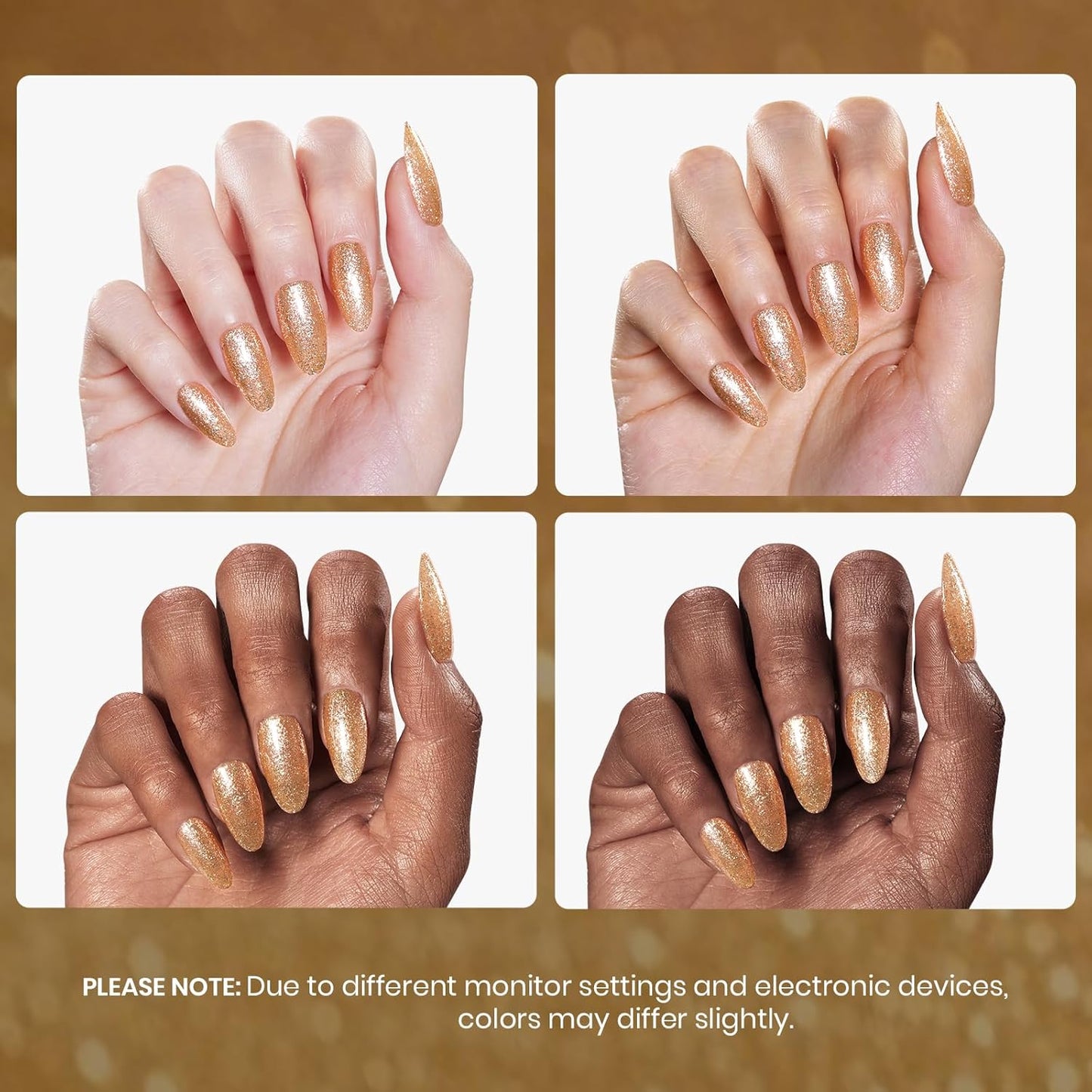 Beetles Gold Glitter Gel Polish, 1pc 9ml Gold Shimmer Sparkly Nail Polish Long-Lasting Soak Off U V LED Shiny Champagne Gel Nails Salon-quality Gift for Women Girls