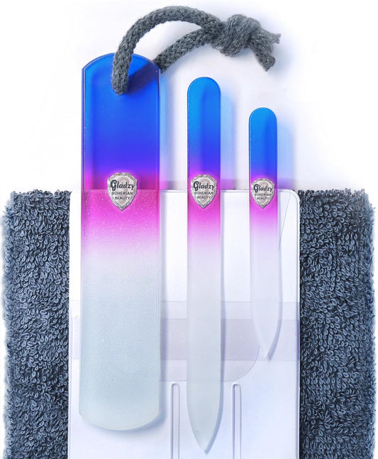 GLADZY Genuine Czech Glass Nail File Set - Callus Remover Foot Rasp, Double Sided Different Grit Surface, Professional Manicure and Pedicure Tools for Natural Nails, Nail Shaper, Ethically Made in EU