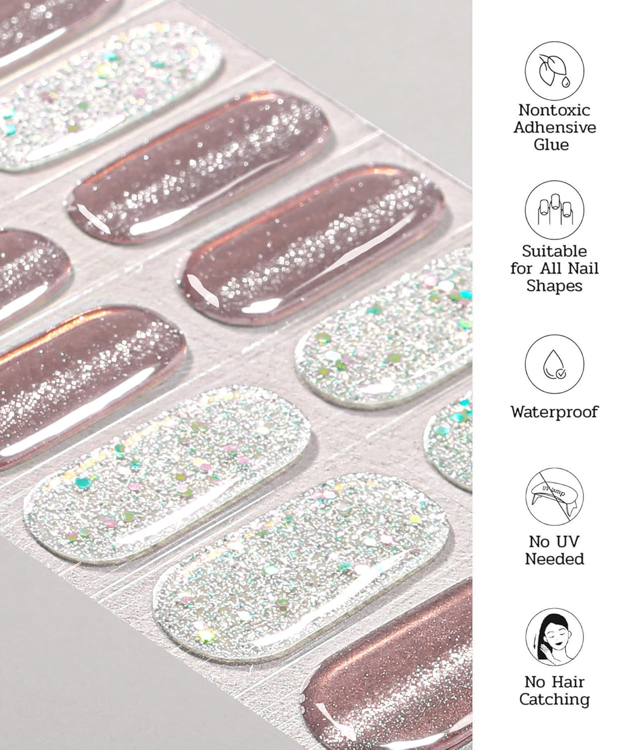 Nail Polish Strips - 22 Pcs Salon Quality Gel Nail Stickers - Long Lasting Wraps (Silver Moon Haze)