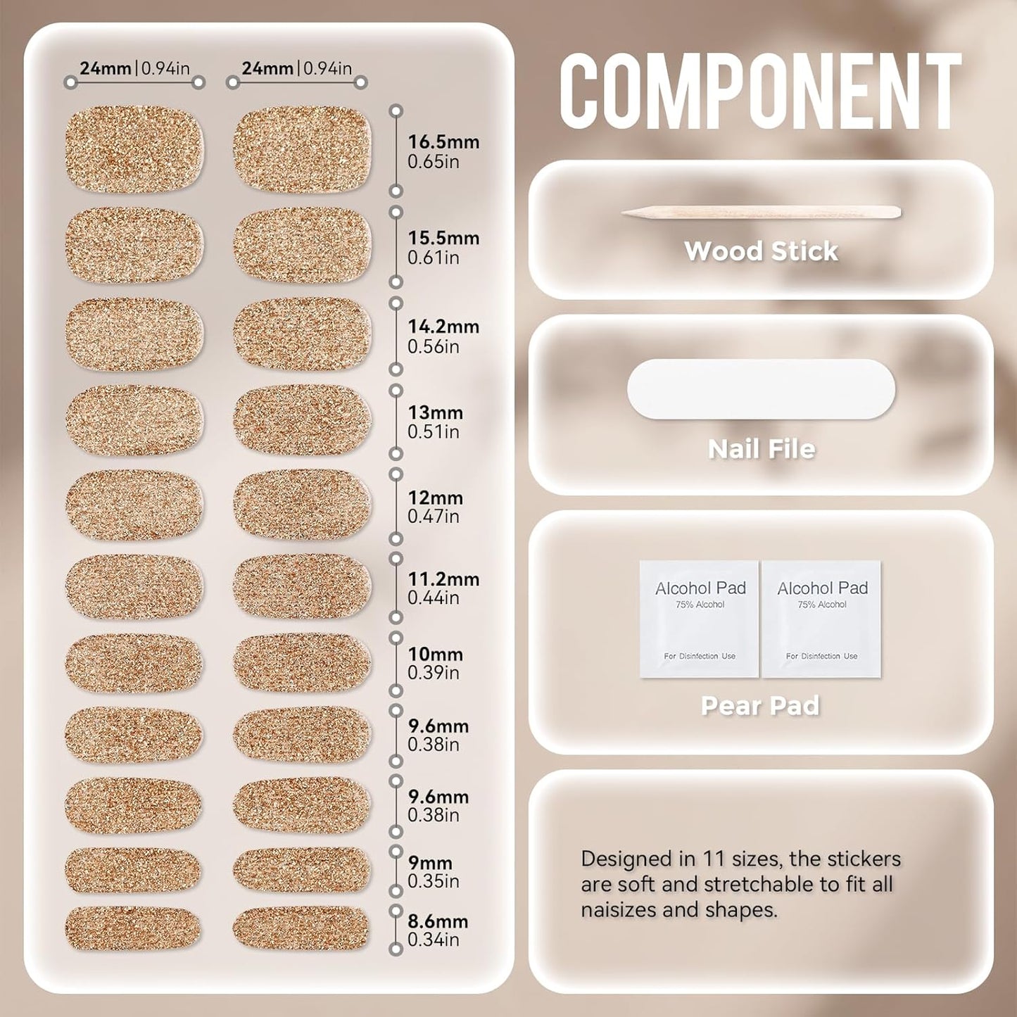 Gloss Nail Strips|Uv Free|22 Pcs,Gel Nail Stickers|Long Lasting Two Weeks and Easy to Apply&Remove|Golden Spot 1