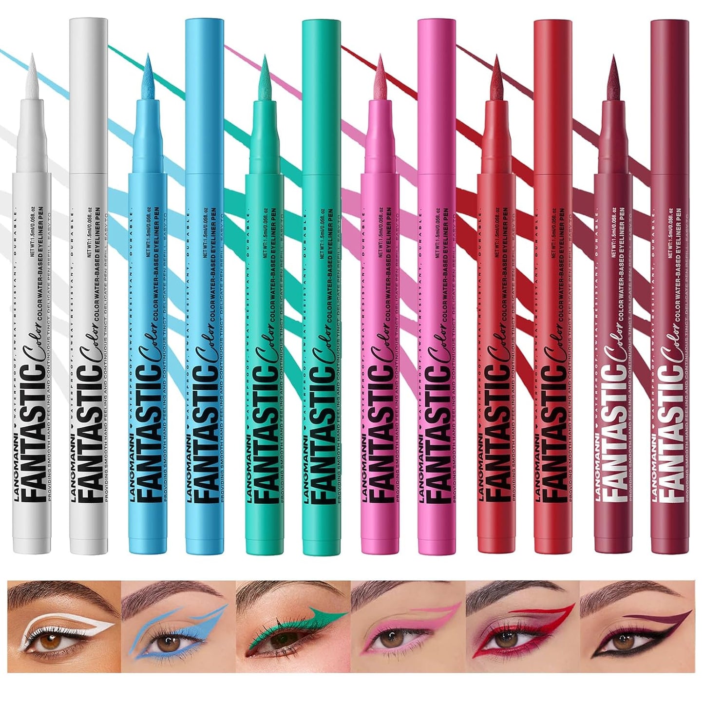 LANGMANNI 4 Colors Matte Liquid Eyeliner Set, Neon Colorful Pigmented With Long-lasting, Smudgeproof & Waterproof Eye Liner Makeup for Bold & Stunning Looks - Gift for Girls(#123456)