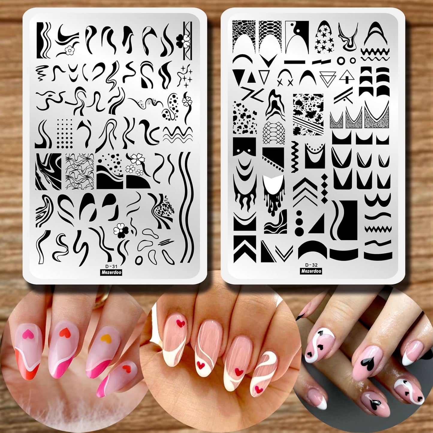 Swirl French Line Nail Stamping Plates French Tip Nail Stamp Plate Geometric Wave Stripes Snake Flower Nail Art Stamper Stencils Printing Template 2pcs Large Stainless Steel Nail Art Tools 14.5×9.5cm