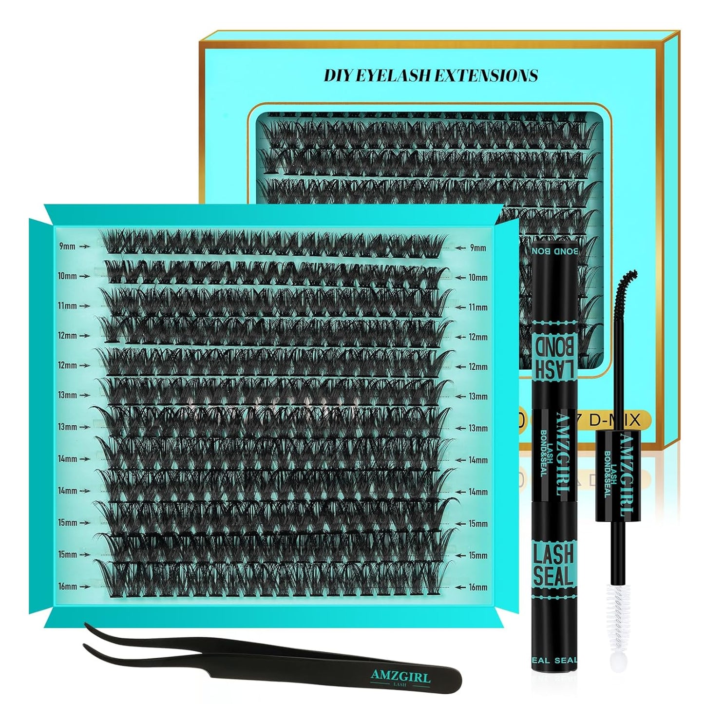 Lash Clusters Kit 240PCS Eyelash Extension Kit D Curl Wispy Clusters Lash DIY Lashes Extensions Kit Natural Individual Lashes Kit with Lash Bond and Seal Eyelash Tweezer(60D,D-Mix9-16mm)