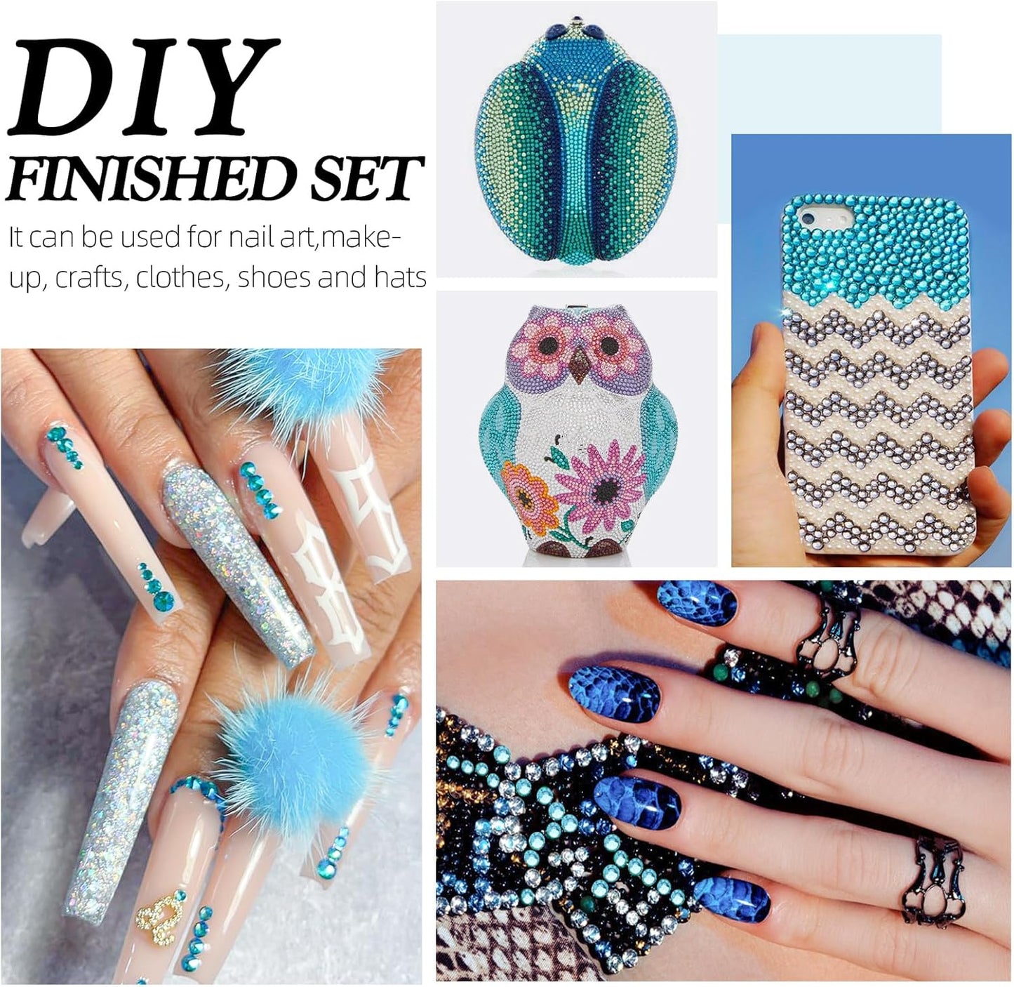 Aquamarine Flatback Rhinestones, Glass Rhinestones for Nail Art and Craft, Glue Fix, Loose Crystal Gemstones(Aquamarine, SS20, 2880pcs, 4.6-4.8mm)