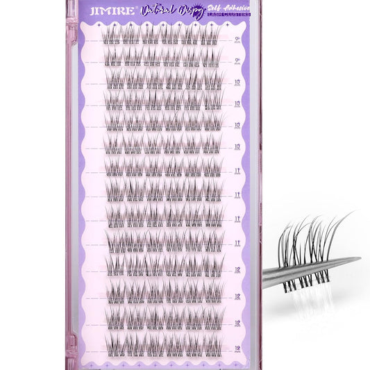 JIMIRE Self Adhesive Eyelashes Wispy Lash Clusters Natural Look 9-12MM Press on Lashes Self Adhesive Lash Clusters No Glue Needed Natural Pre Glued Lashes Clusters Reusable Invisible Band