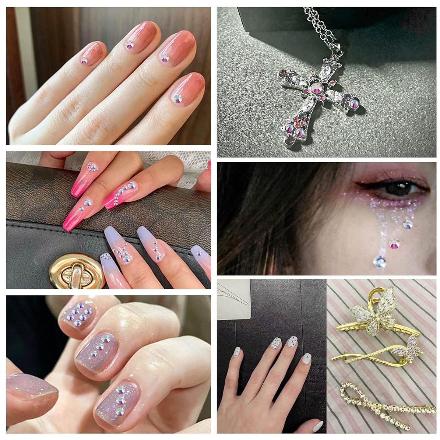 Beadsland 1440 Pieces Flat Back Crystal Rhinestones Round Gems, Transparent AB,SS8,2.3-2.5mm