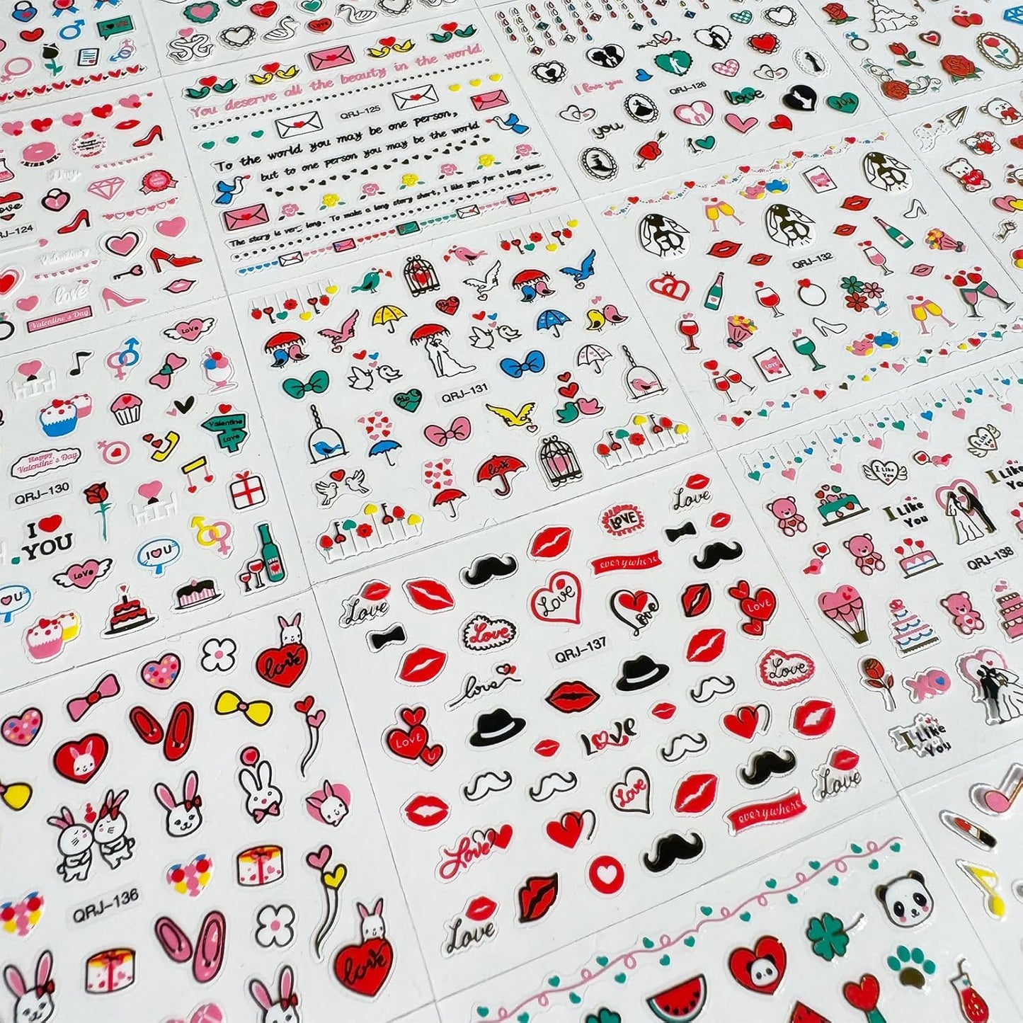 30 Sheets Heart Valentine Nail Art Stickers Decals 3D Self-Adhesive Pegatinas Uñas Red Heart Nail Decals Red Lips Rose Nail Supplies for DIY Acrylic Nail Art Decoration for Women and Girls