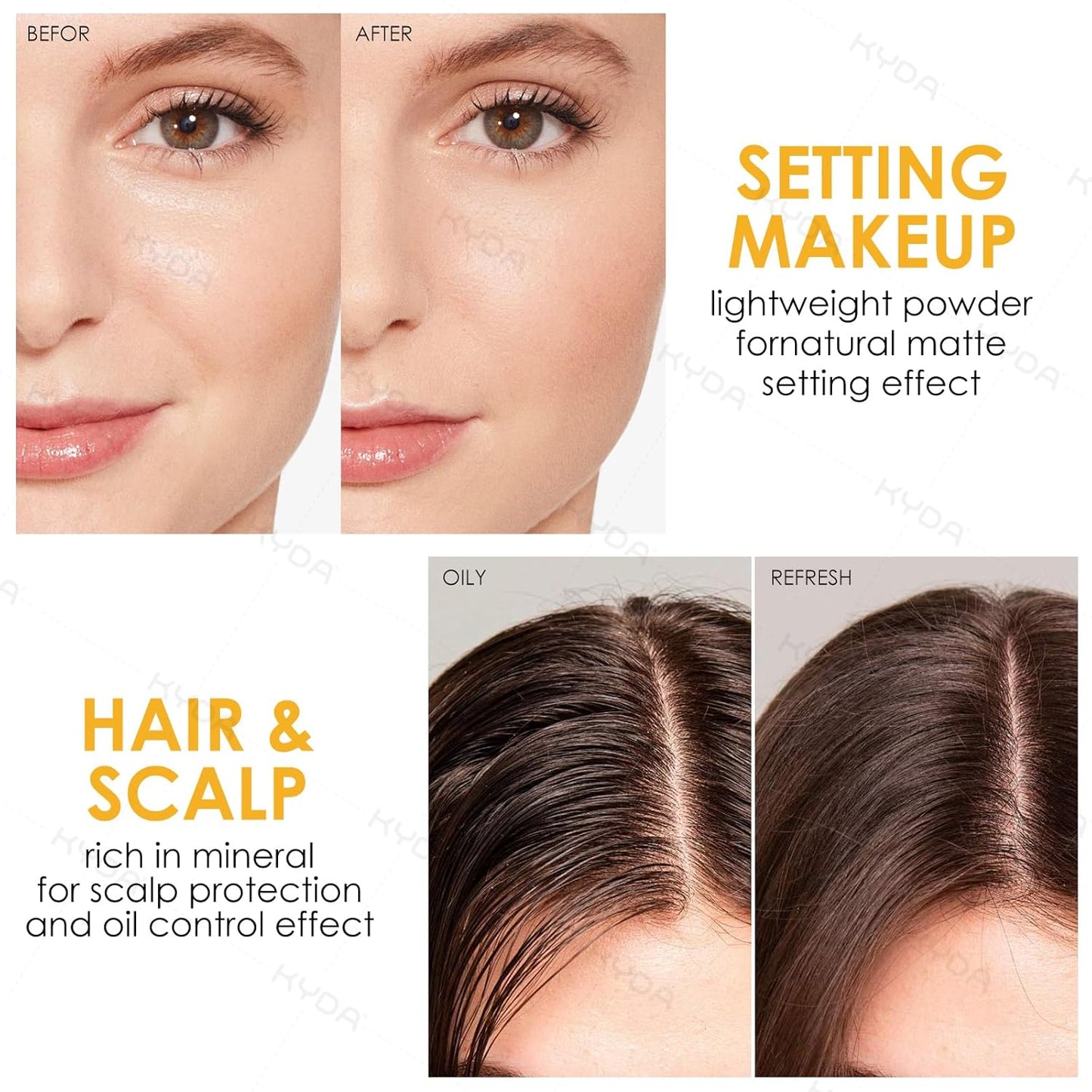 KYDA 2 Pcs Mineral Sunscreen Powder for Face & Scalp, Mineral Scalp Sunscreen SPF 35, Lasting Oil Control Matte Loose Setting Powder, Lightweight Breathable for All Skin Type, Translucent