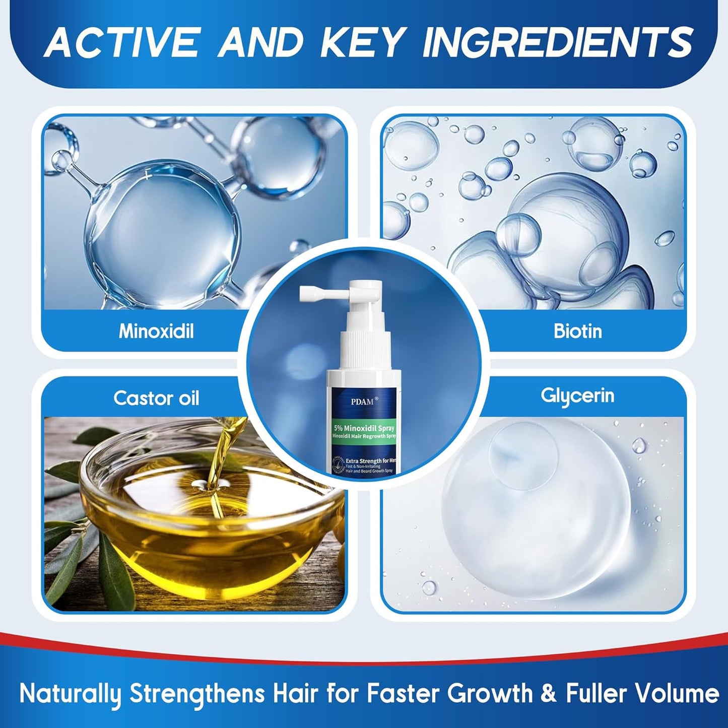 Minoxidil for Men Hair Growth Spray - 5% Topical Minoxidil for Hair and Beard Growth, Extra Strength Hair Regrowth Treatment for Hair Loss & Thinning Hair, 2 Fl Oz (60ml) *2