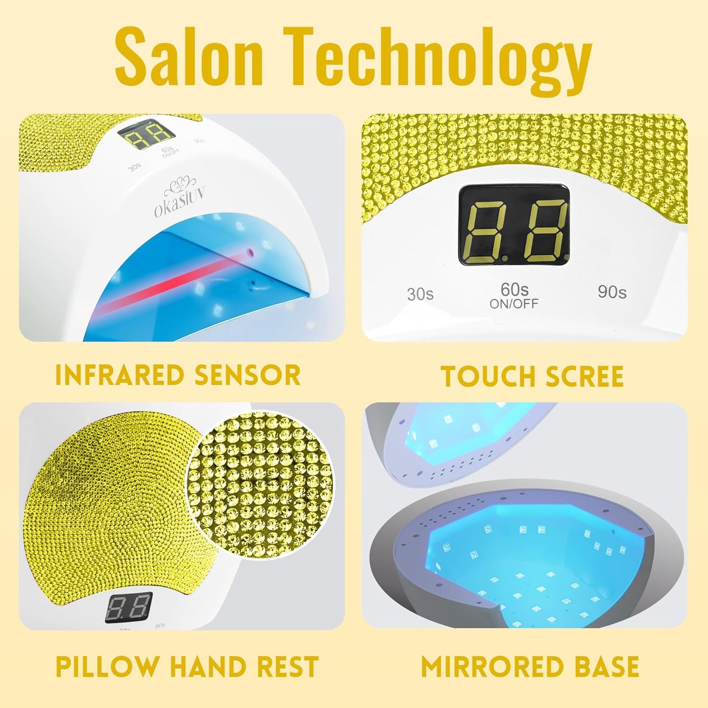 Rechargeable UV LED Nail Lamp with Diamond Design & Touch Control - 3 Timer Settings, Fast Curing for All Gel Polishes, Portable UV Nail Dryer for Professional Salon & Home