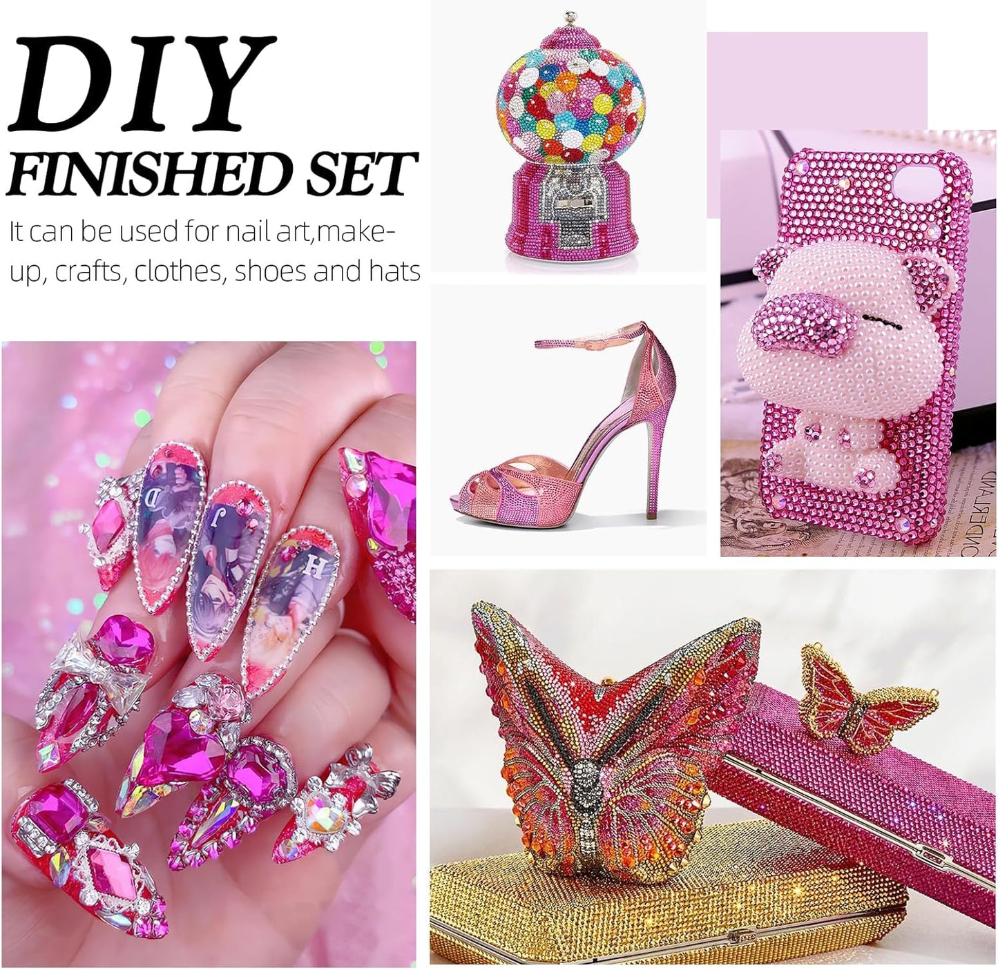 Fuchsia Flatback Rhinestones, Glass Rhinestones for Nail Art and Craft, Glue Fix, Loose Crystal Gemstones(Fuchsia, SS12, 1440pcs, 2.9-3.0mm)