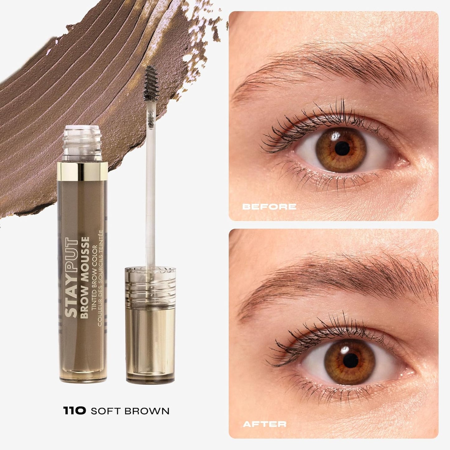 Milani Brow Tint- Stay Put Tinted Brow Mousse, Nourishing, High-Pigment infused with Shea Butter, Jojoba Seed Oil & Panthenol Vitamin B5 - Soft Brown