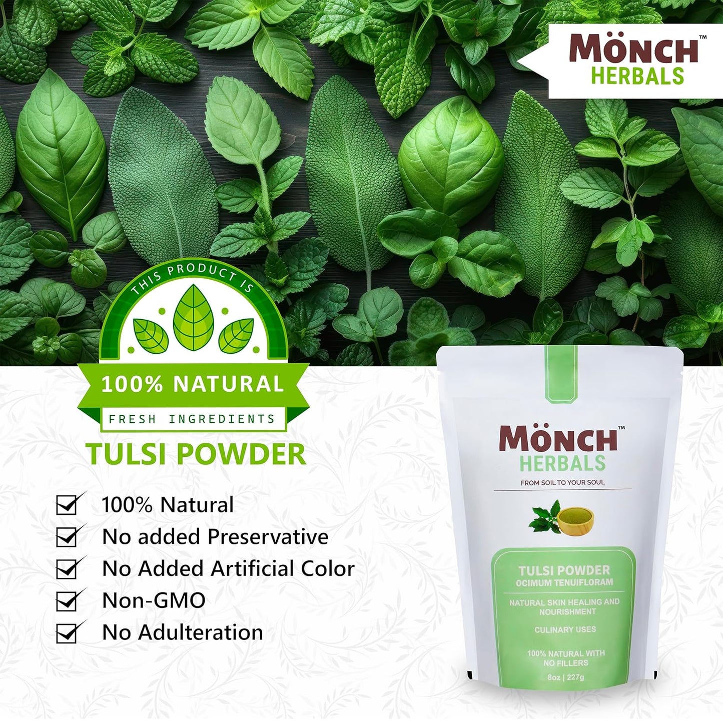 Tulsi Powder for Skin and Hair Care - Holy Basil Pure & 100% Natural Ayurvedic Leaves, 227g