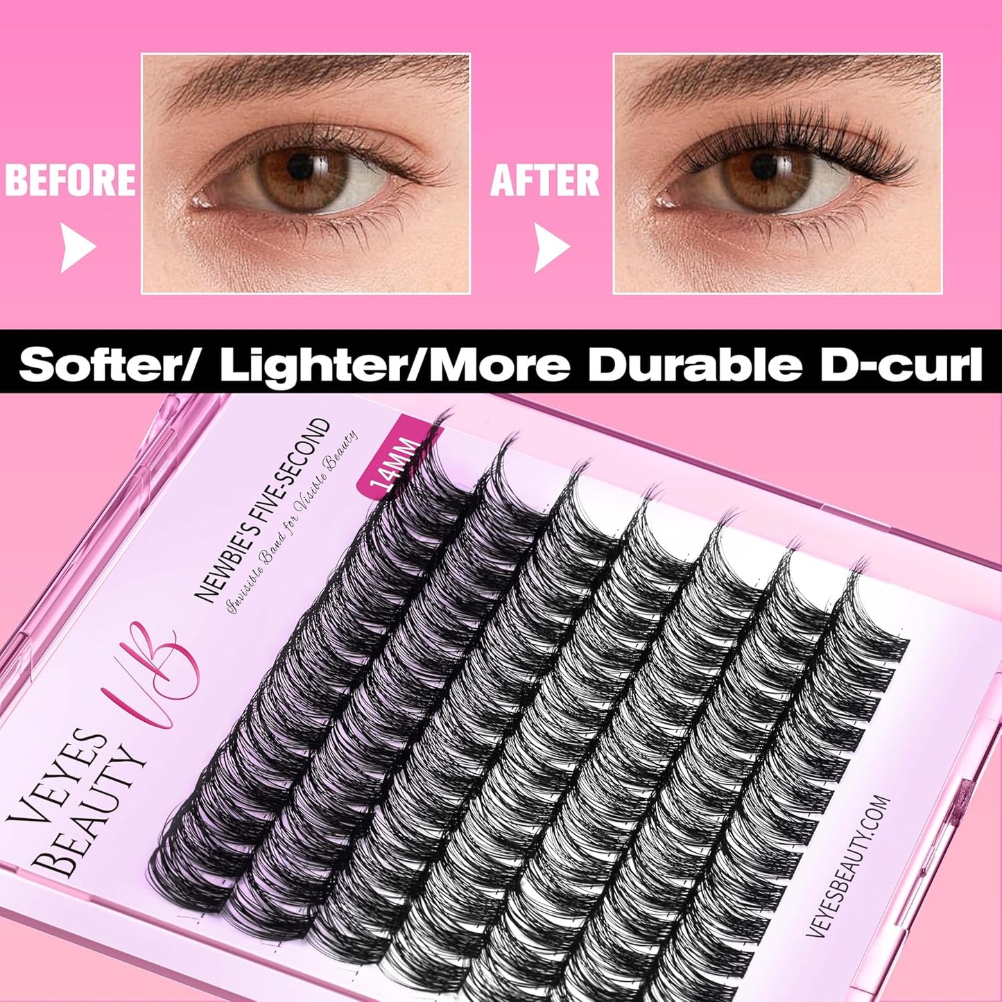 VEYESBEAUTY Lash Clusters Individual Eyelash Extensions Thin & Invisible Band DIY False Eyelashes for Self-application Newbie's Five-Second Series Wispy Lash Tray, Boldeye 12mm Single Length