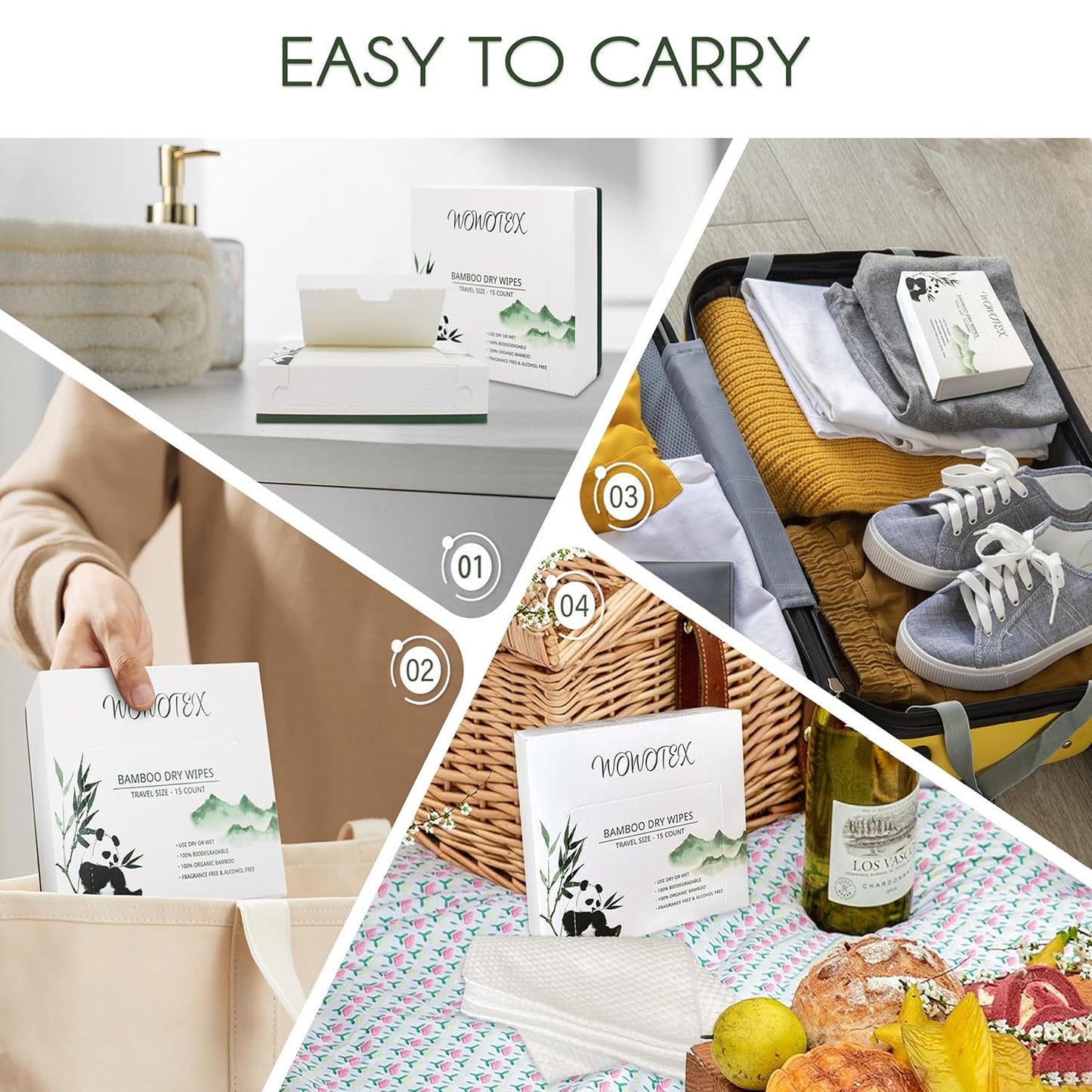 Travel Size Bamboo Viscose Disposable Face Towel Biodegradable Large Dry Face Wipes 30 Count/2 Box Extra Thick Soft Clean Facial Towels for Facial and Body Cleansing, Travel, Camping