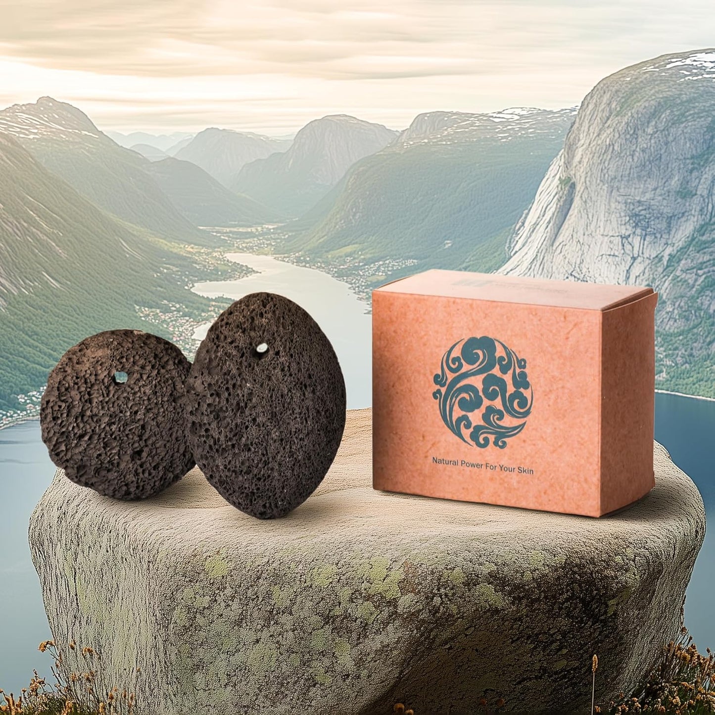 Natural Pumice Stone Set - Lava Foot Scrubber File, Round and Oval Shapes for Effective Exfoliation - Ideal for Cracked Heels, Callus Remover, and Dead Skin Removal - Brown Gray, 2-Pack