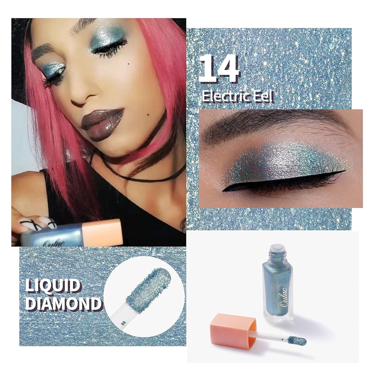 Oulac Eyeshadow Liquid Eyeshadow Multi-Usage Liquid Glitter Eyeshadow&Eyeliner Highly Pigmented, One-Swipe Coverage Long Lasting with No Creasing Formula Vegan&Cruelty-Free