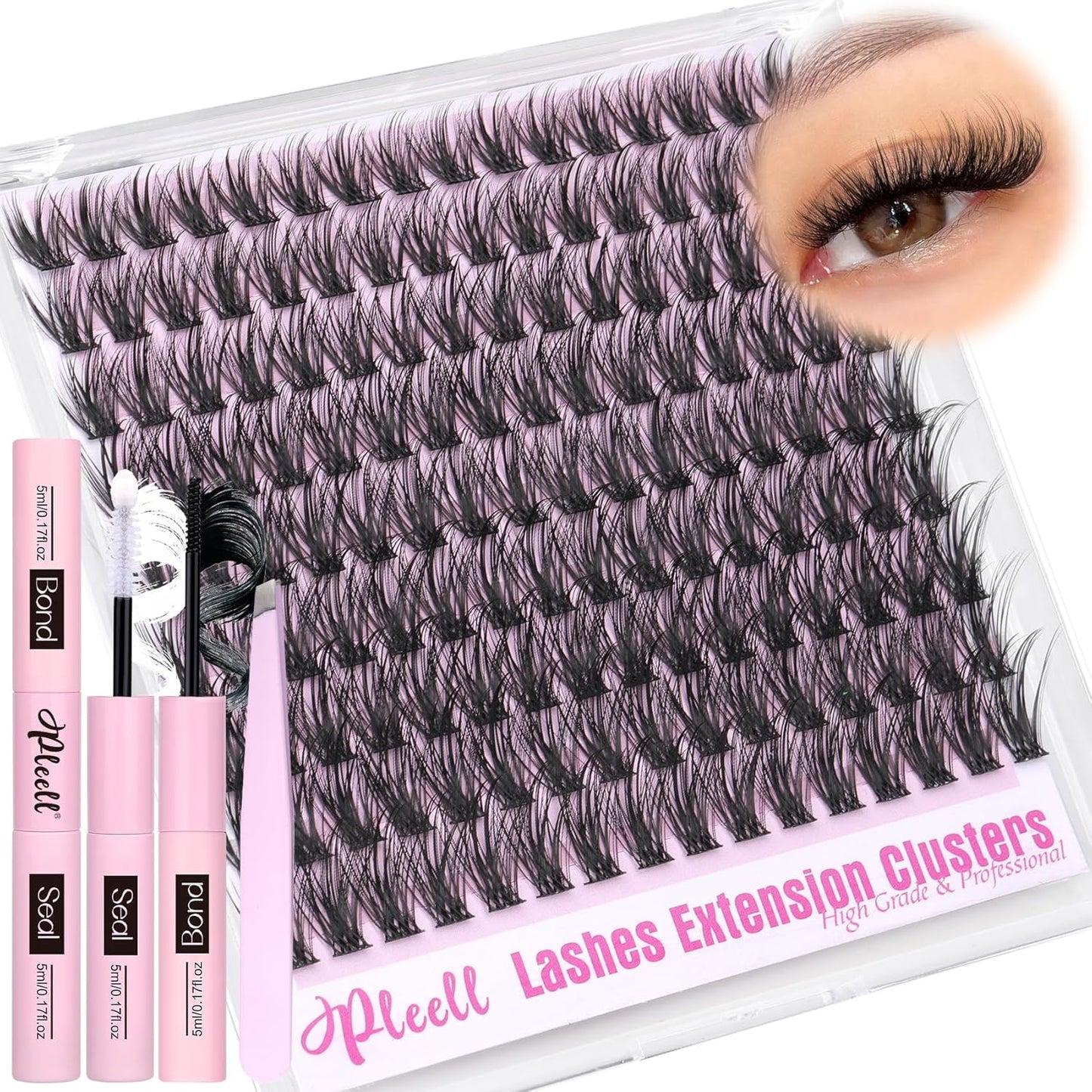 Fluff Lash Clusters Kit Wispy Lash Extension Kit 10-18MM Natural Lashes Clusters 180PCS Cluster Eyelash Extensions with Lash Bond and Seal and Lash Applicator DIY Eyelash Extension Kit by Pleell