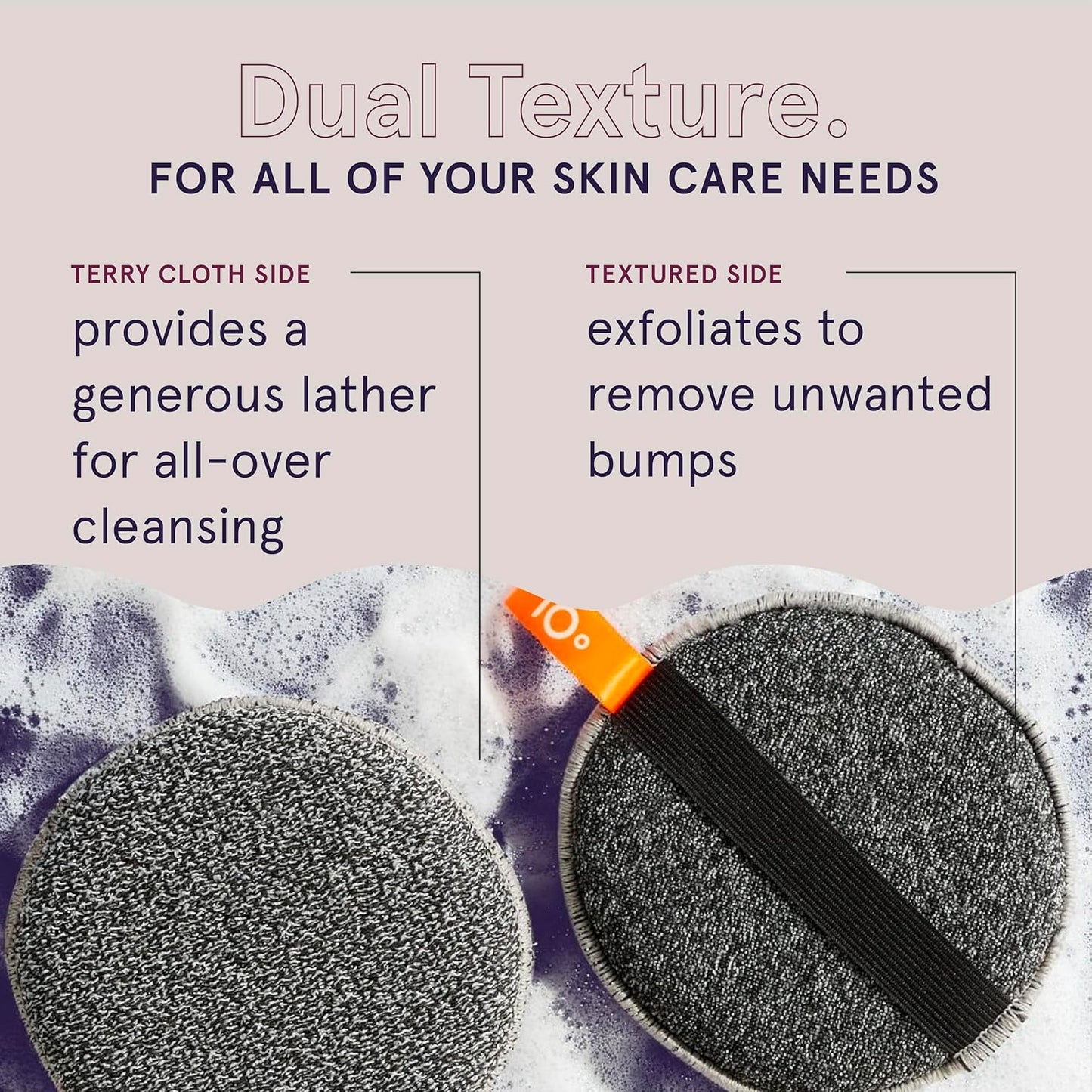 Cleanlogic Detoxify Purifying Charcoal Infused Exfoliating Body Scrubber, Dual-Texture Round Exfoliator Tool for Smooth, Clean Skin, Daily Skincare Routine, 3 Count Value Pack