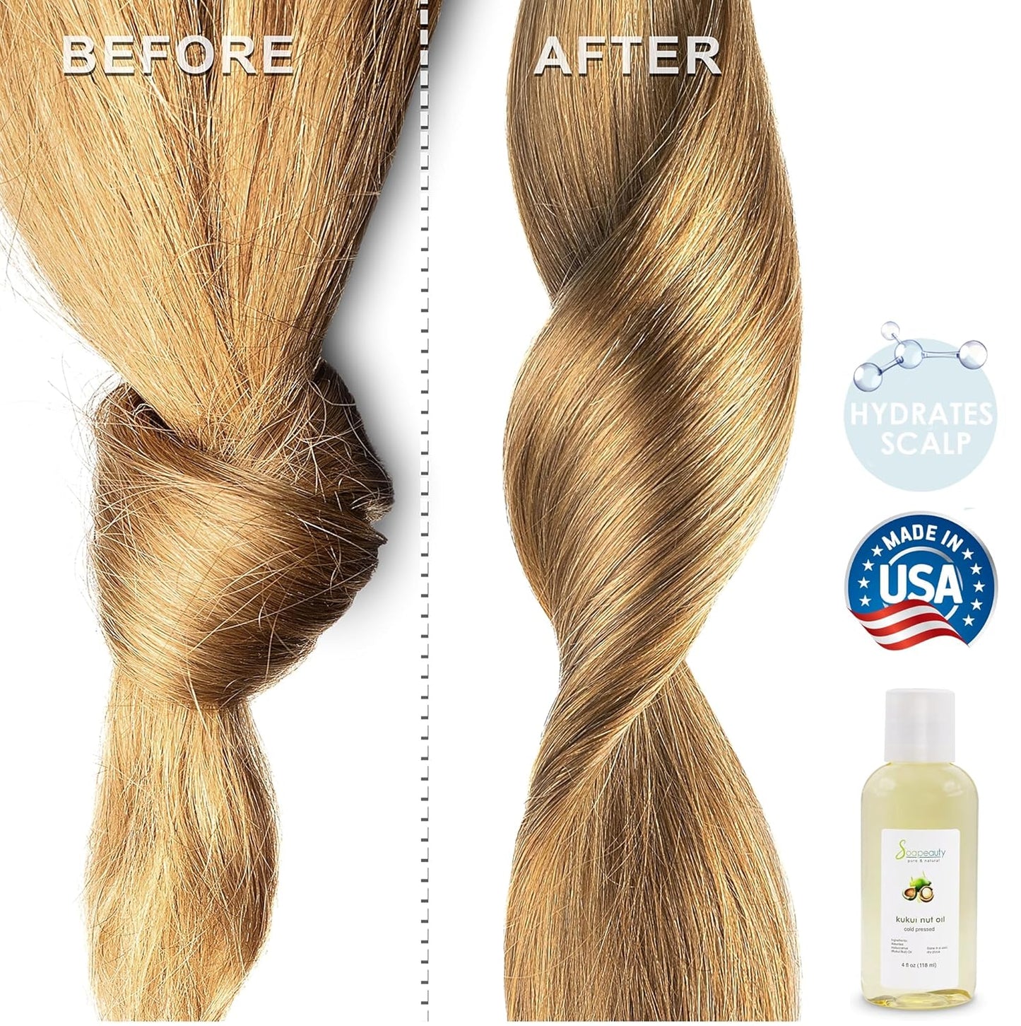 Soapeauty KUKUI NUT Oil Cold Pressed Unrefined | 100% Natural Available in Bulk | Carrier for Essential Oils, Face, Skin, Hair Moisturizer, Soap Making | 32 fl oz