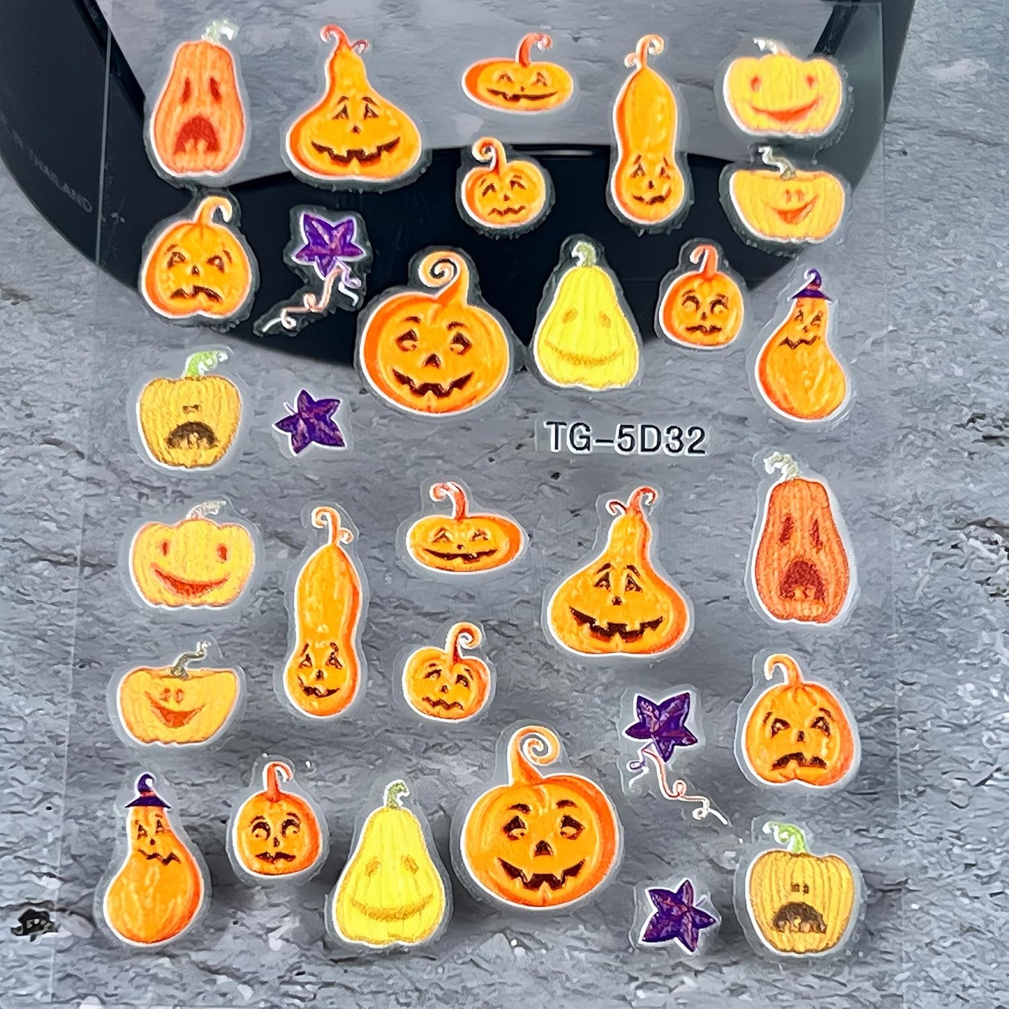 3 Sheets Halloween Pumpkin Nail Stickers 5D Embossed Self-Adhesive Pumpkin Fun Design Nail Decals Women Halloween DIY Nail Decoration